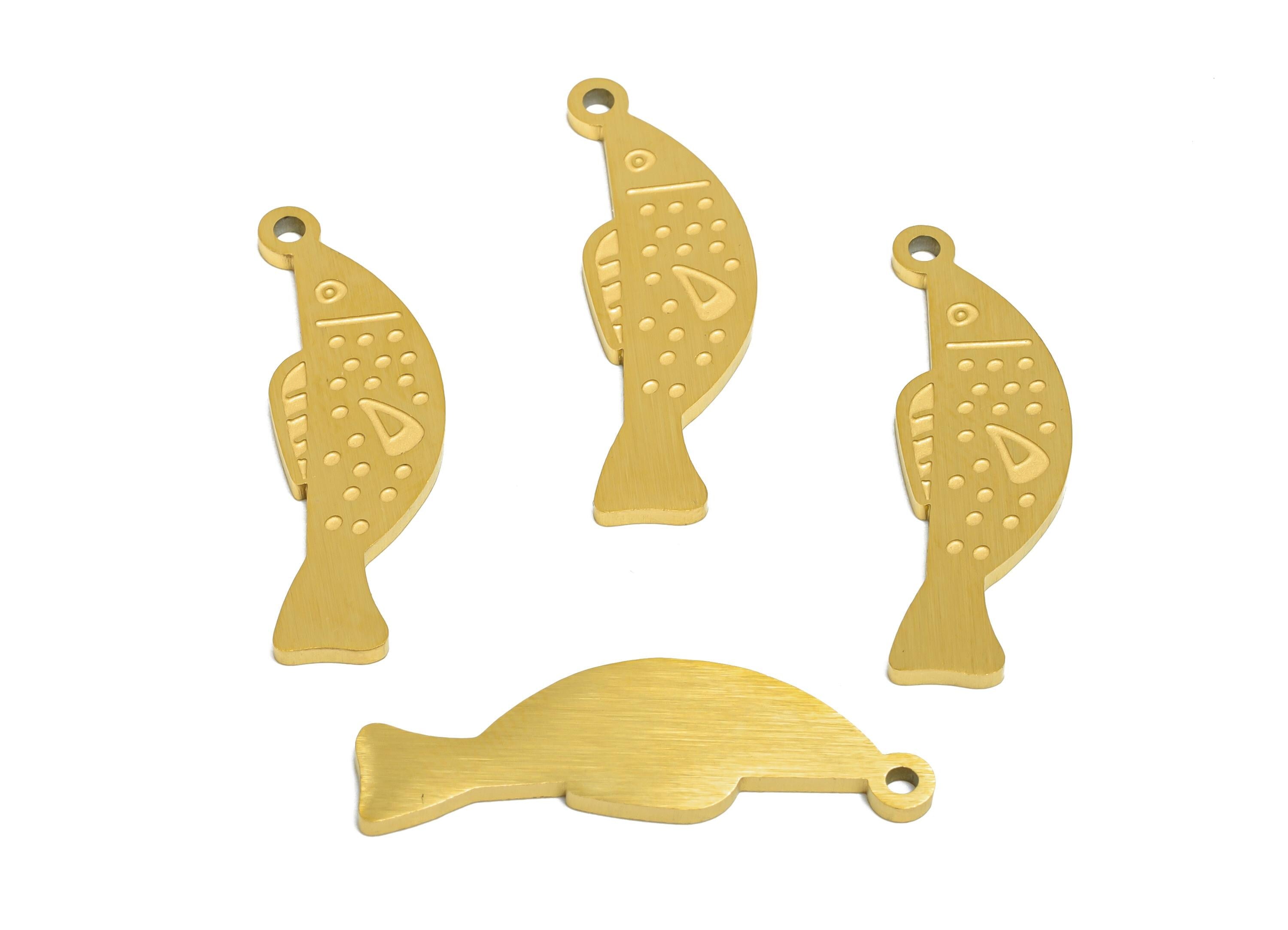 Steel Vertical Fish Pendant - Textured Marine Life Fish Pendant - Laser Cut Engraved Steel Charm - Real Vacuum Plating - 27x9x1mm - SS2736 - DOMEDBAZAAR