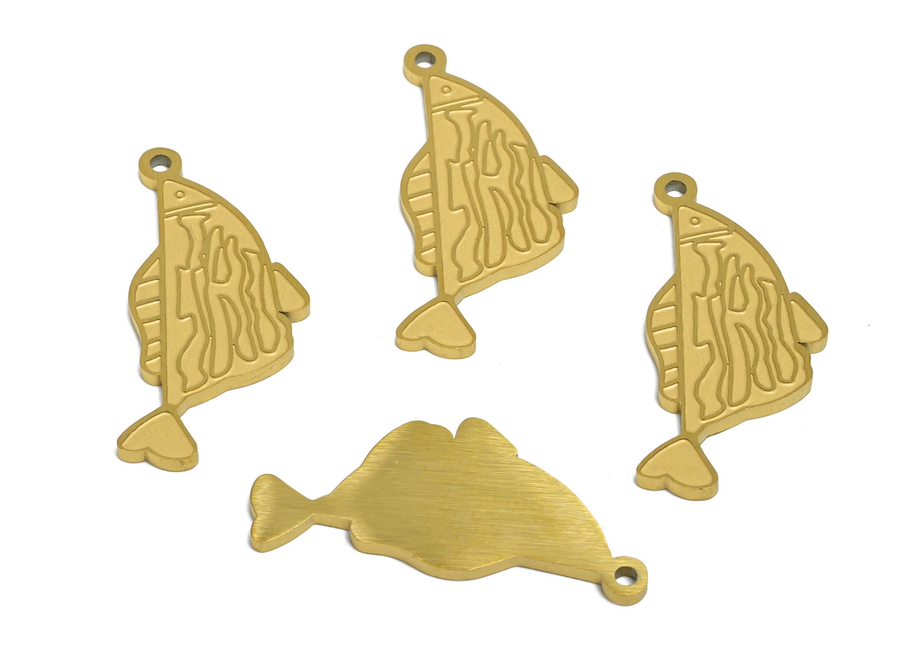 Steel Abstract Fish Pendant - Flat Marine Life Pendant - Customizable Modern Minimalist Charm - Real Vacuum Plating - 27x12x1.5mm - SS2744 - DOMEDBAZAAR