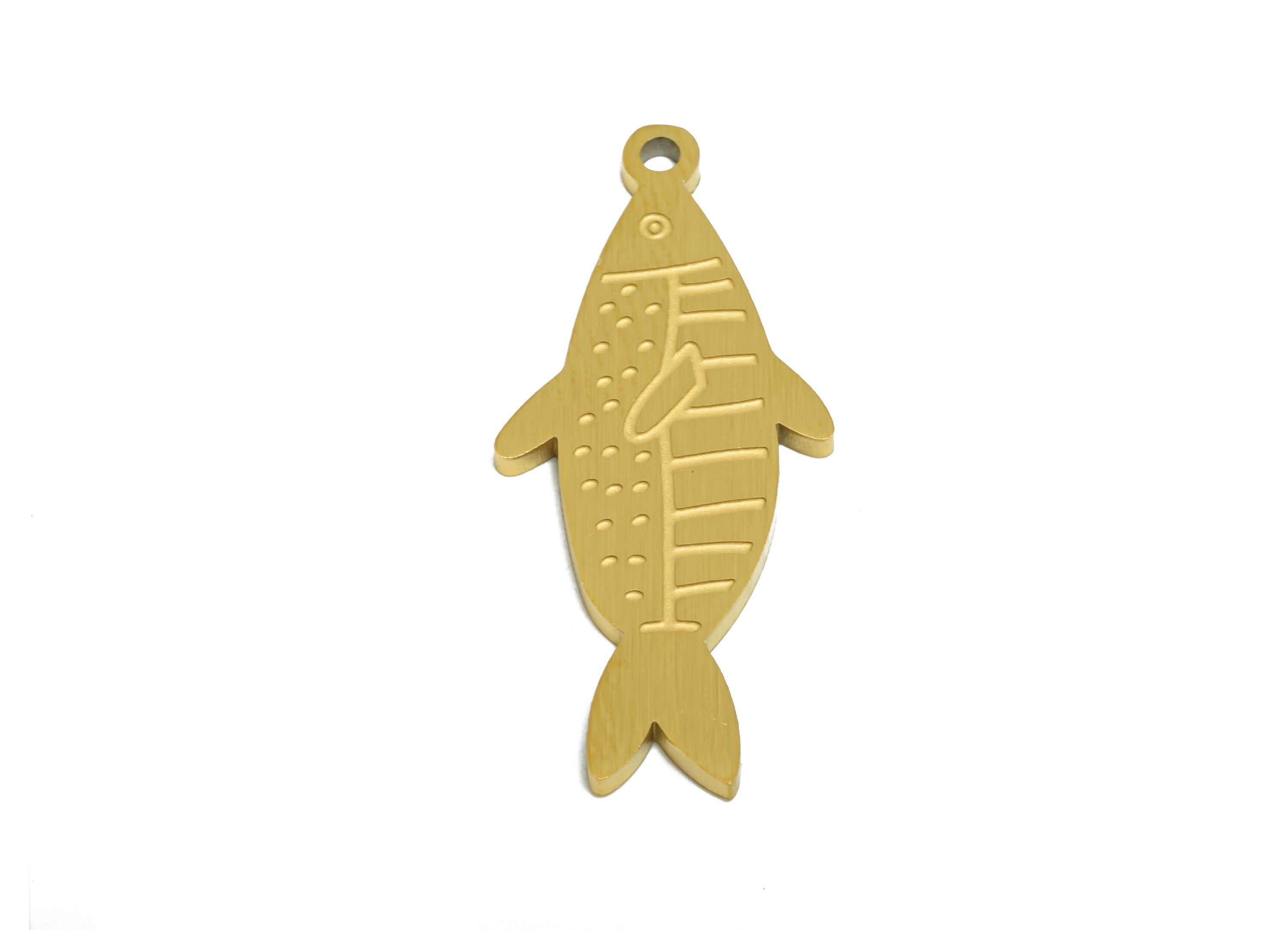 Steel Patterned Fish Charm - Marine Life Theme Jewelry Supply - Laser Cut Engraved Steel Charm - Real Vacuum Plating - 29x12x1.5mm - SS2735 - DOMEDBAZAAR