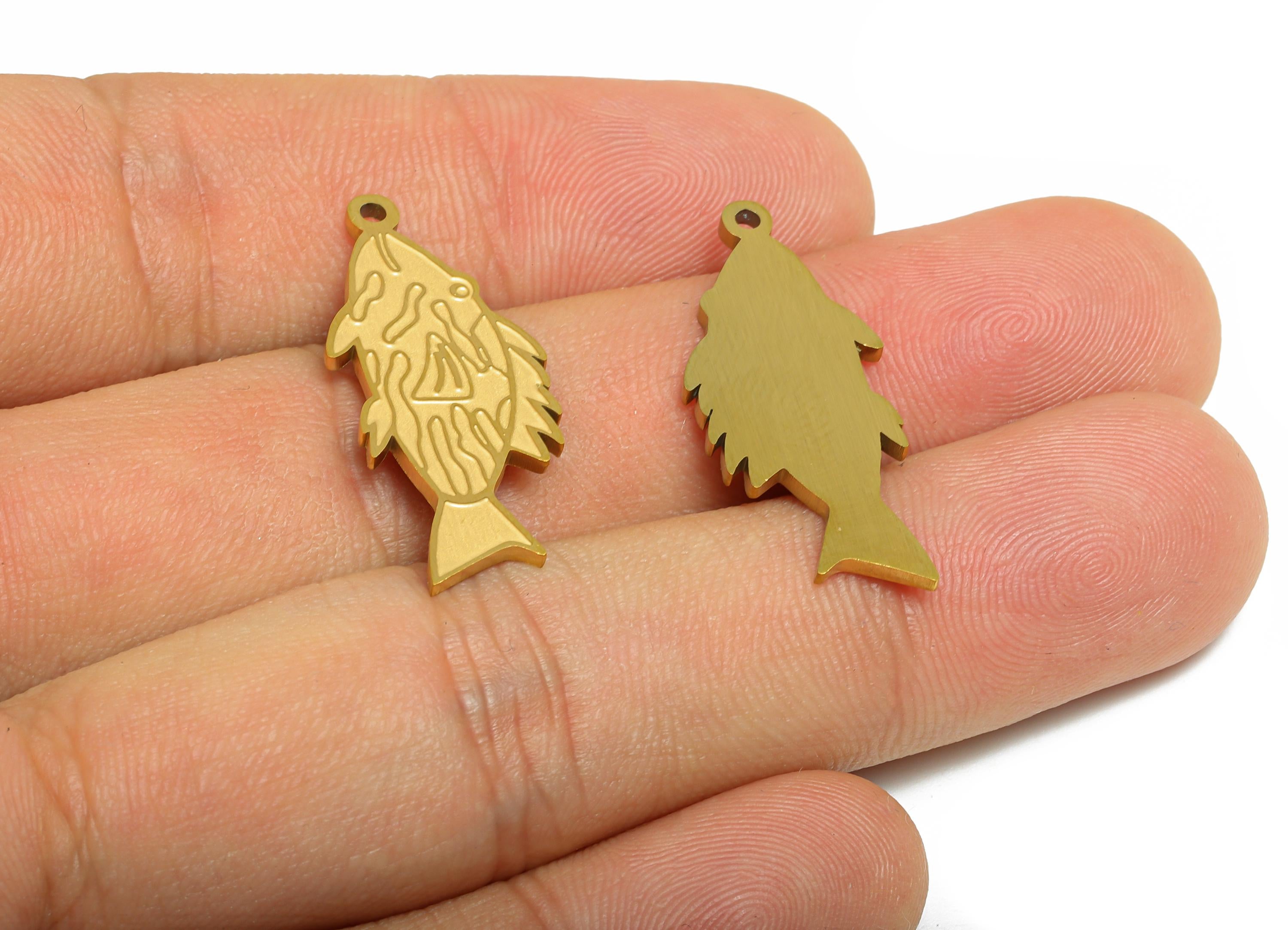 Steel Abstract Fish Pendant - Flat Marine Life Pendant - Customizable Modern Minimalist Charm - Real Vacuum Plating - 29x12x1mm - SS2742 - DOMEDBAZAAR