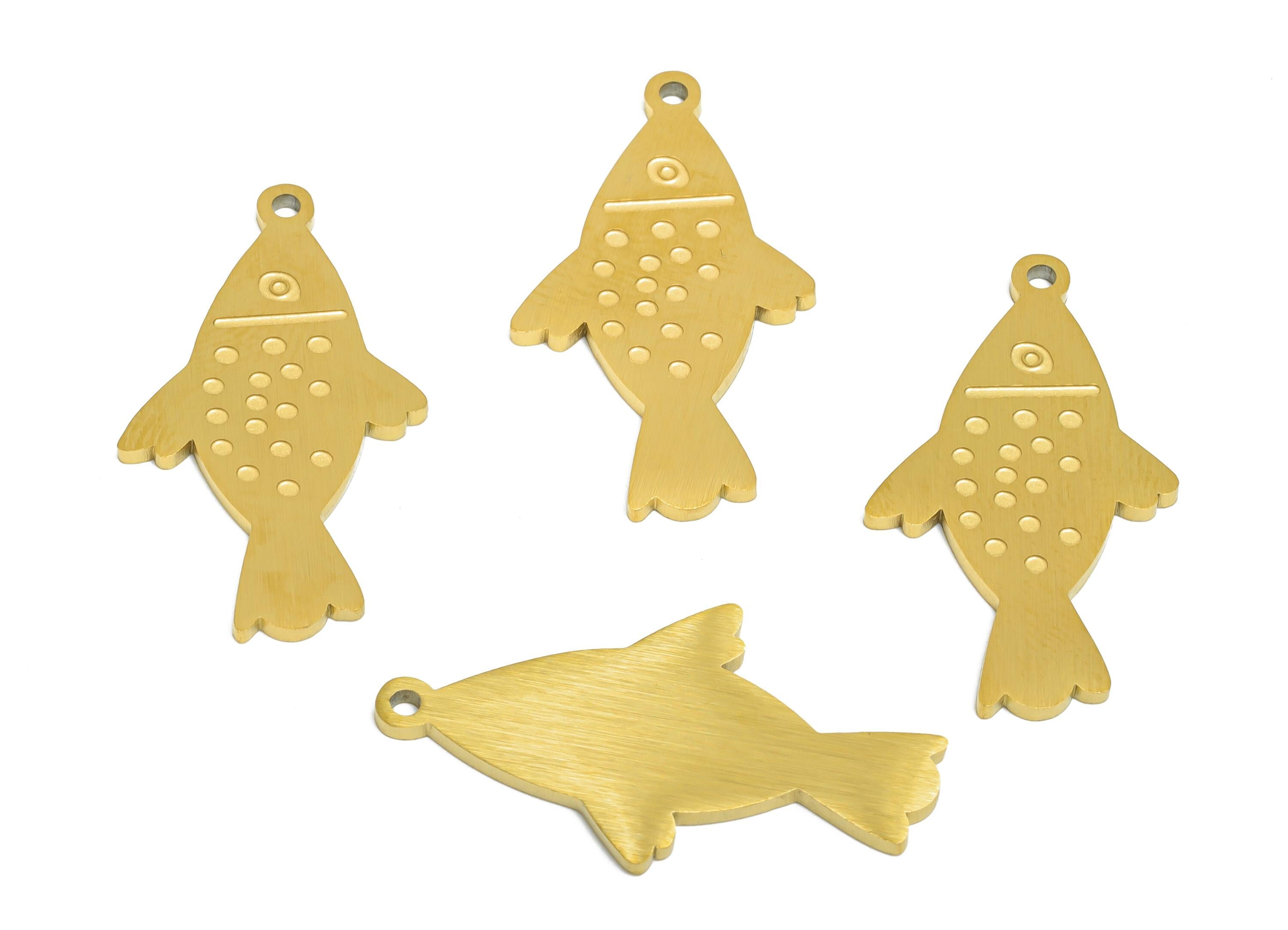 Steel Patterned Fish Charm - Marine Life Theme Jewelry Supply - Laser Cut Engraved Steel Charm - Real Vacuum Plating - 29x12x1.5mm - SS2739 - DOMEDBAZAAR