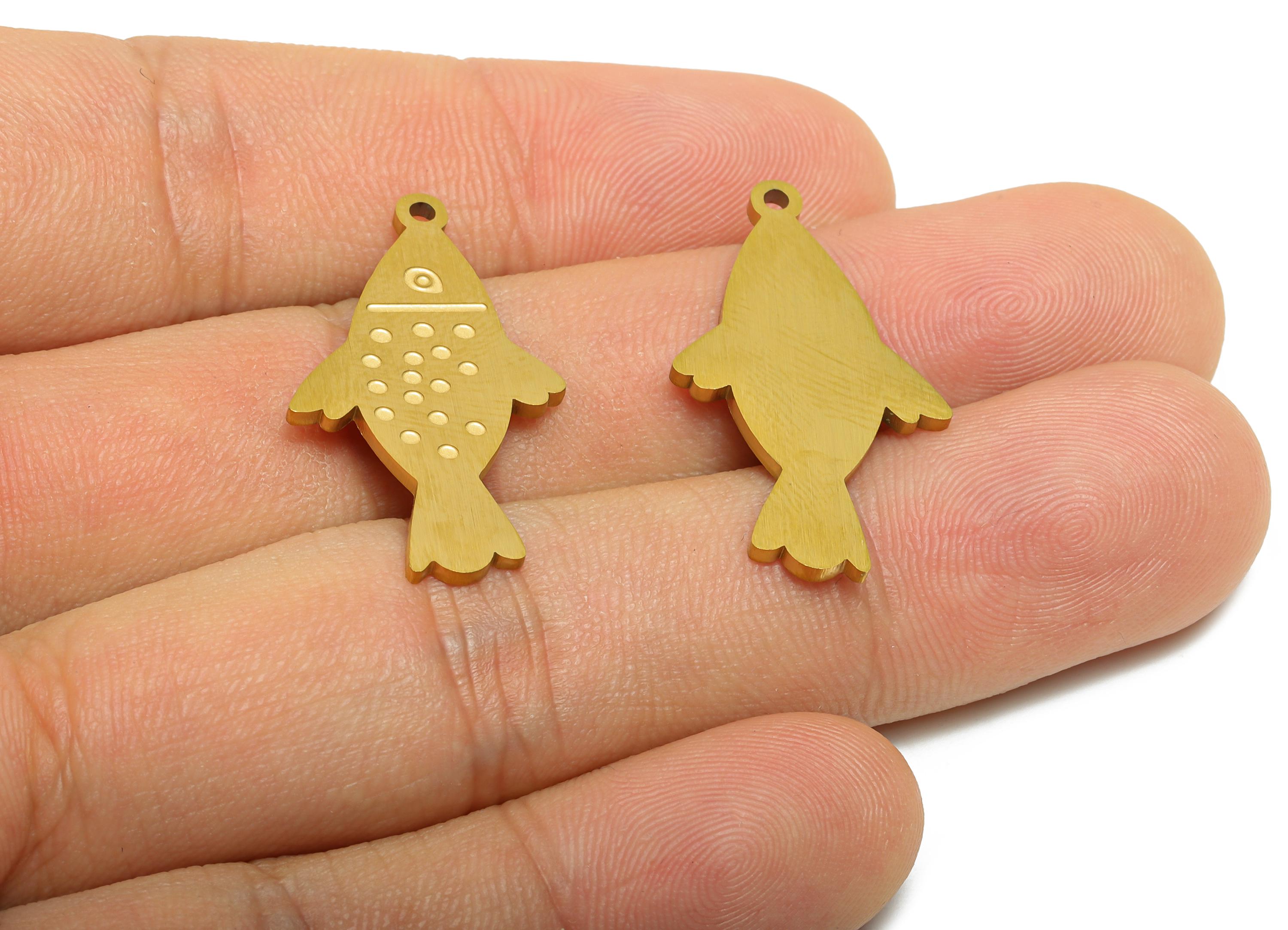 Steel Patterned Fish Charm - Marine Life Theme Jewelry Supply - Laser Cut Engraved Steel Charm - Real Vacuum Plating - 29x12x1.5mm - SS2739 - DOMEDBAZAAR