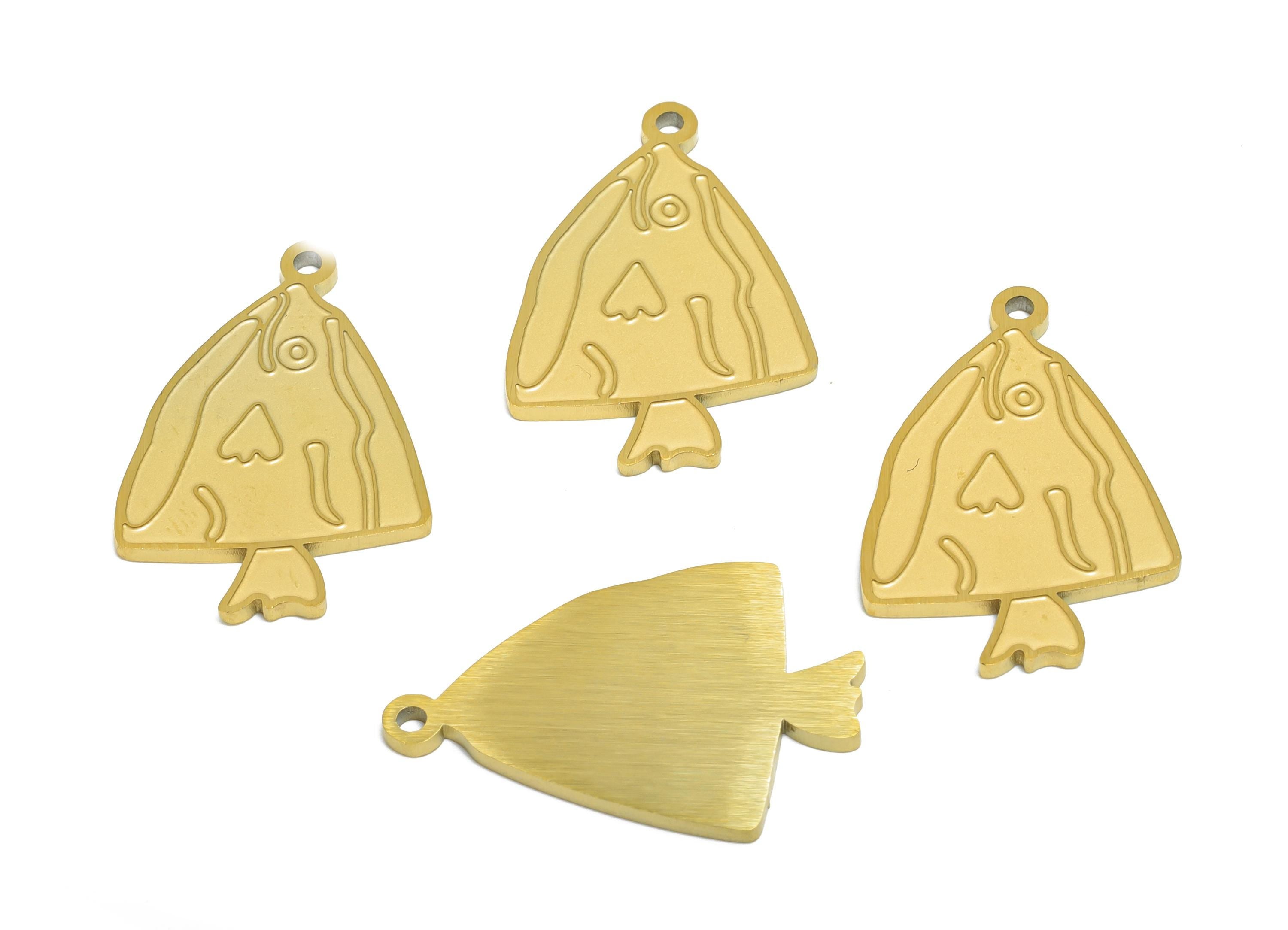 Steel Abstract Fish Pendant - Flat Marine Life Pendant - Customizable Modern Minimalist Charm - Real Vacuum Plating - 25x16.97x1mm - SS2741 - DOMEDBAZAAR