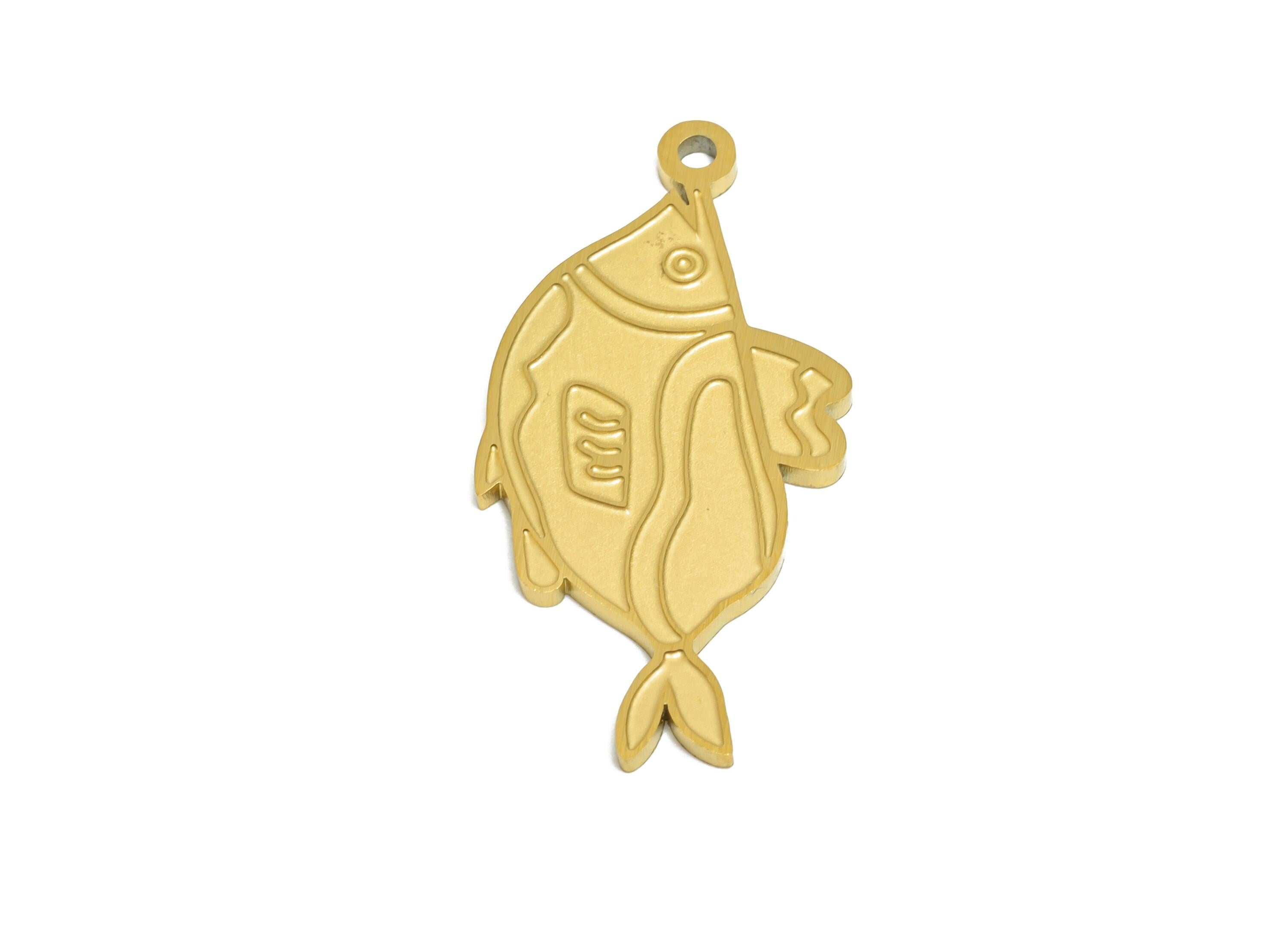 Steel Abstract Fish Pendant - Flat Marine Life Pendant - Customizable Modern Minimalist Charm - Real Vacuum Plating - 29x12x1mm - SS2740 - DOMEDBAZAAR