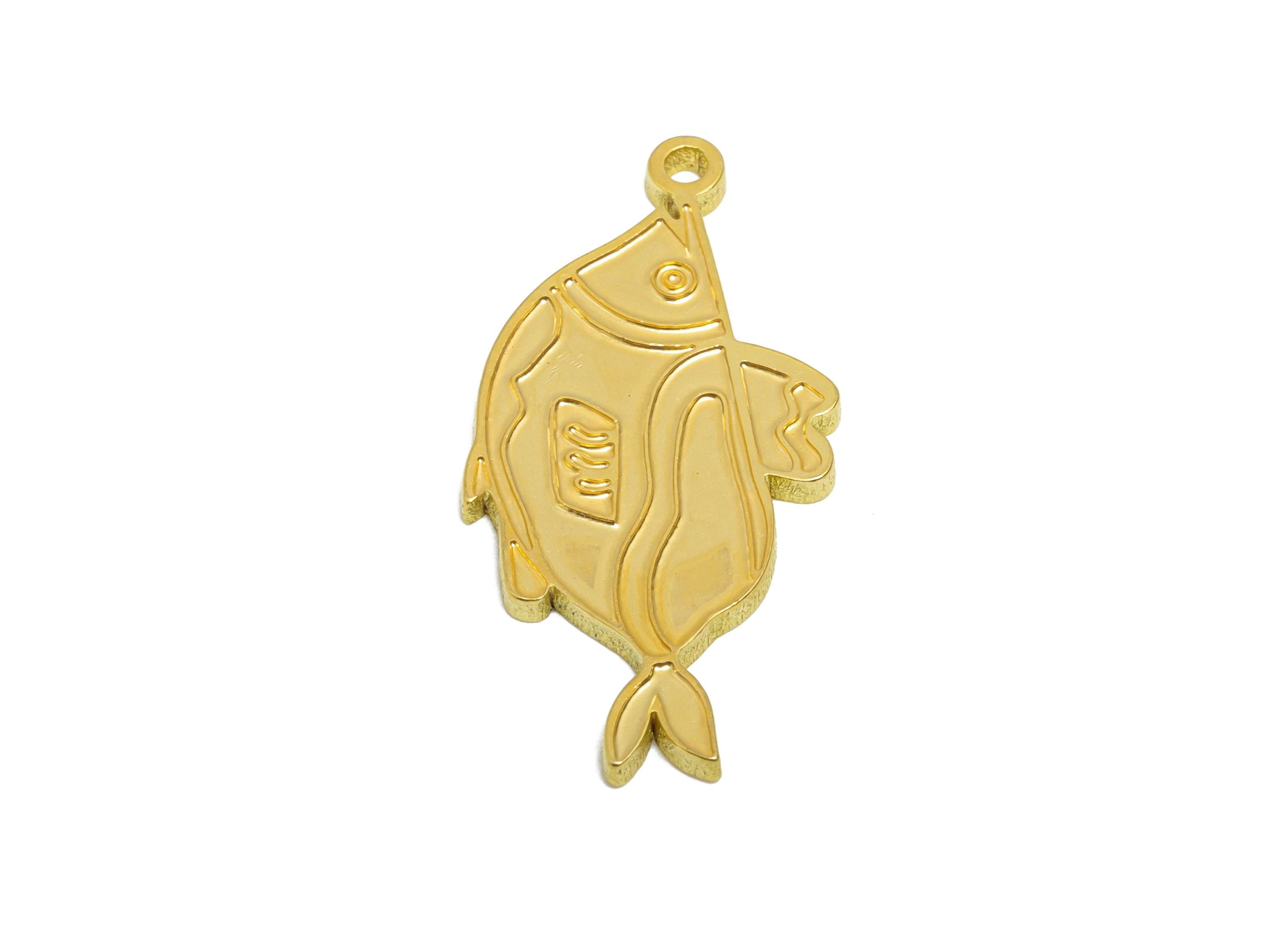 Raw Brass Fish Charm - Textured Marine Life Fish Pendant - Customizable Kawaii Pendant - DIY Jewelry Flat Fish Charm - 24x12x1mm -PP11447 - DOMEDBAZAAR