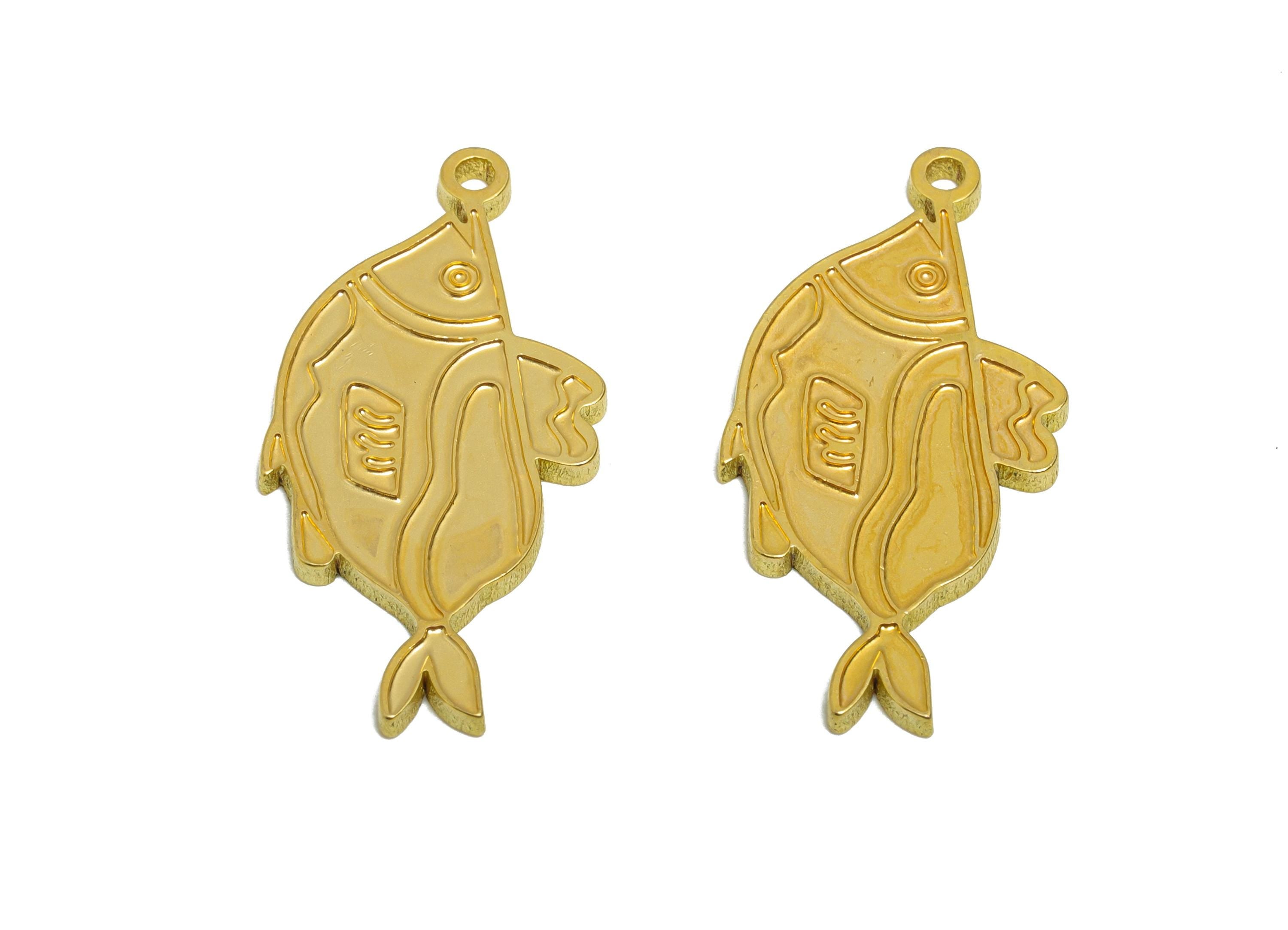 Raw Brass Fish Charm - Textured Marine Life Fish Pendant - Customizable Kawaii Pendant - DIY Jewelry Flat Fish Charm - 24x12x1mm -PP11447 - DOMEDBAZAAR