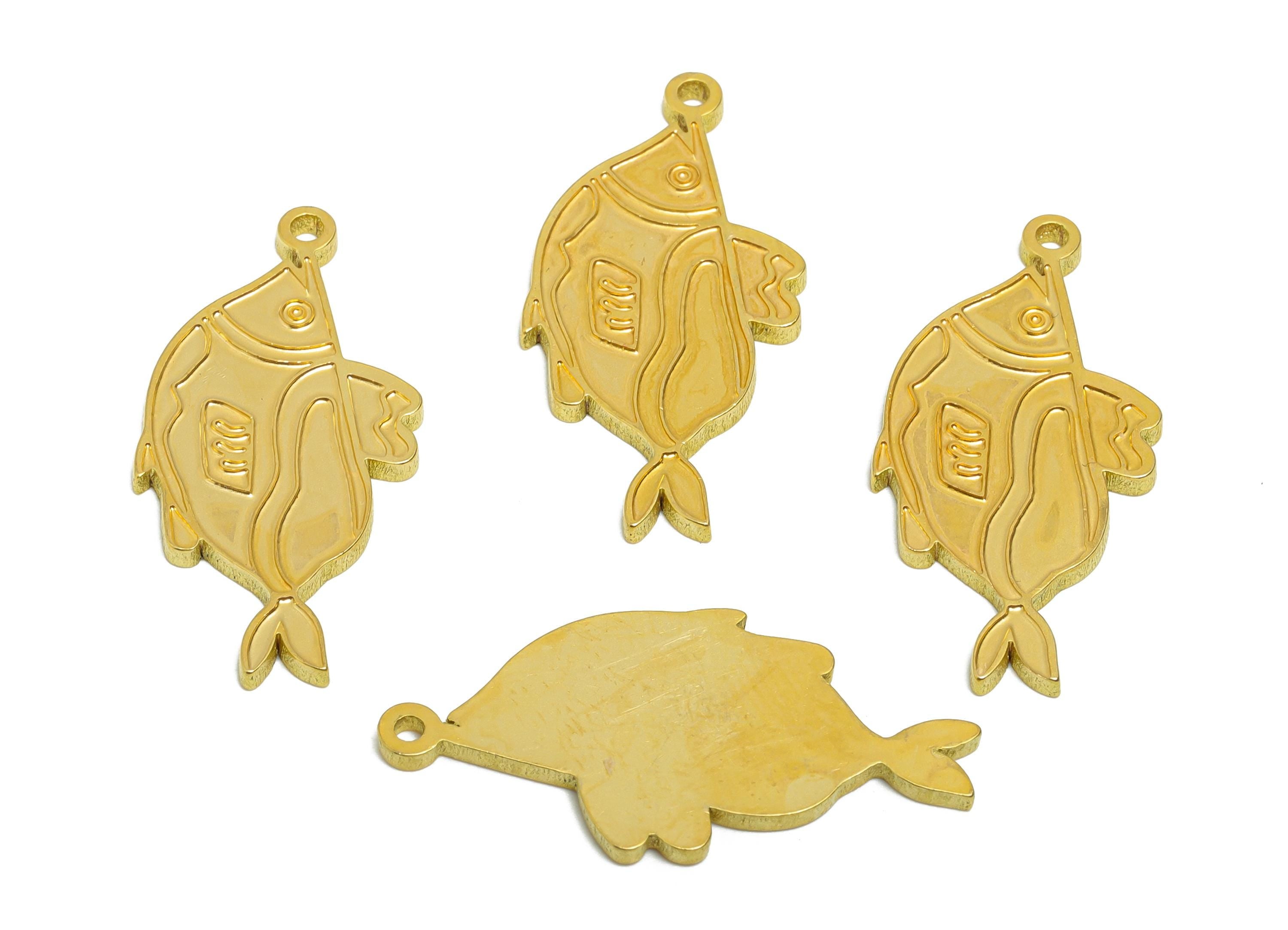 Raw Brass Fish Charm - Textured Marine Life Fish Pendant - Customizable Kawaii Pendant - DIY Jewelry Flat Fish Charm - 24x12x1mm -PP11447 - DOMEDBAZAAR