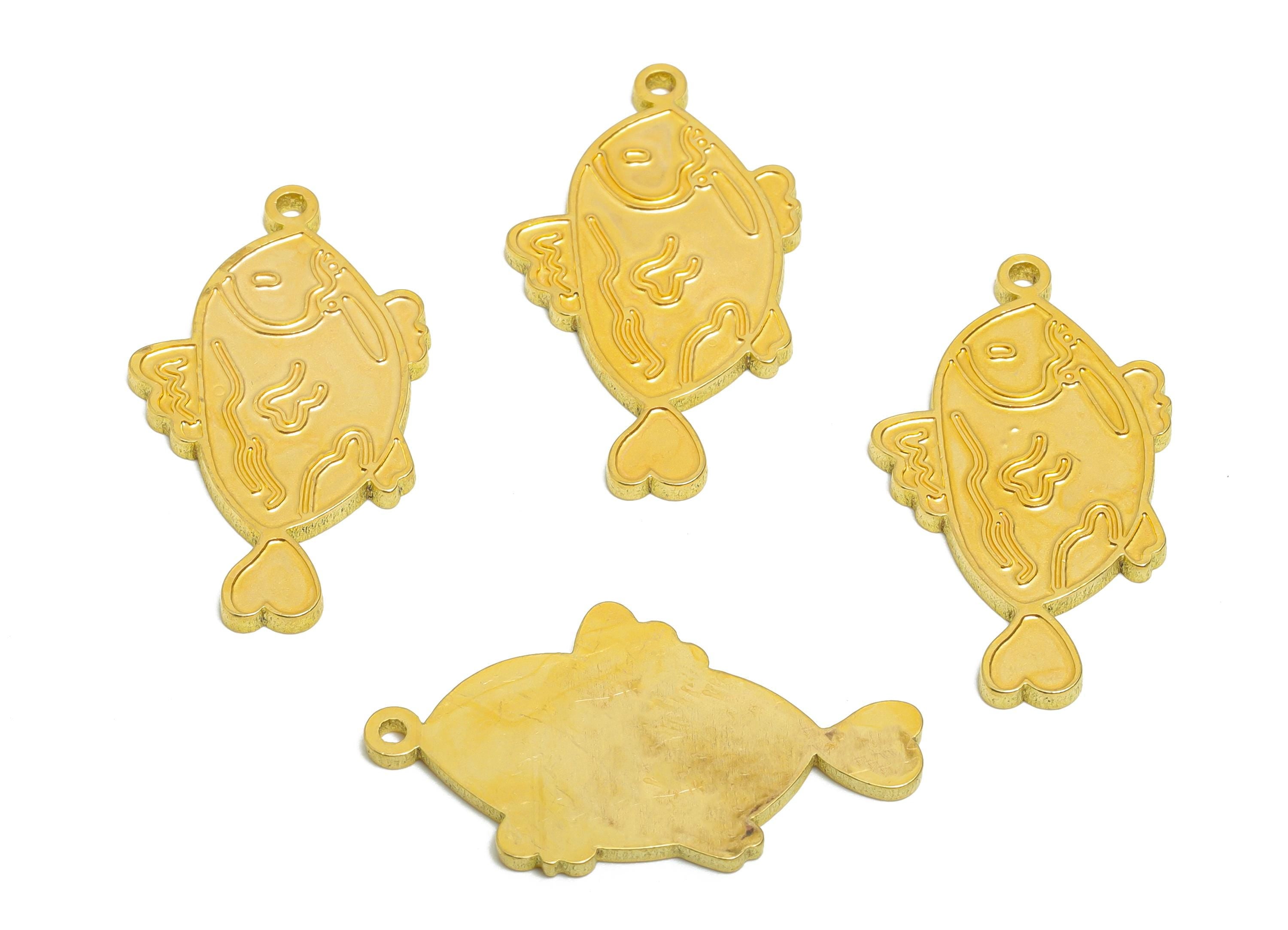 Brass Fish Charm - Textured Marine Life Fish Pendant - Customizable Artistic Fish Charm - DIY Jewelry Flat Fish Charm - 29x16x1mm - PP11450 - DOMEDBAZAAR