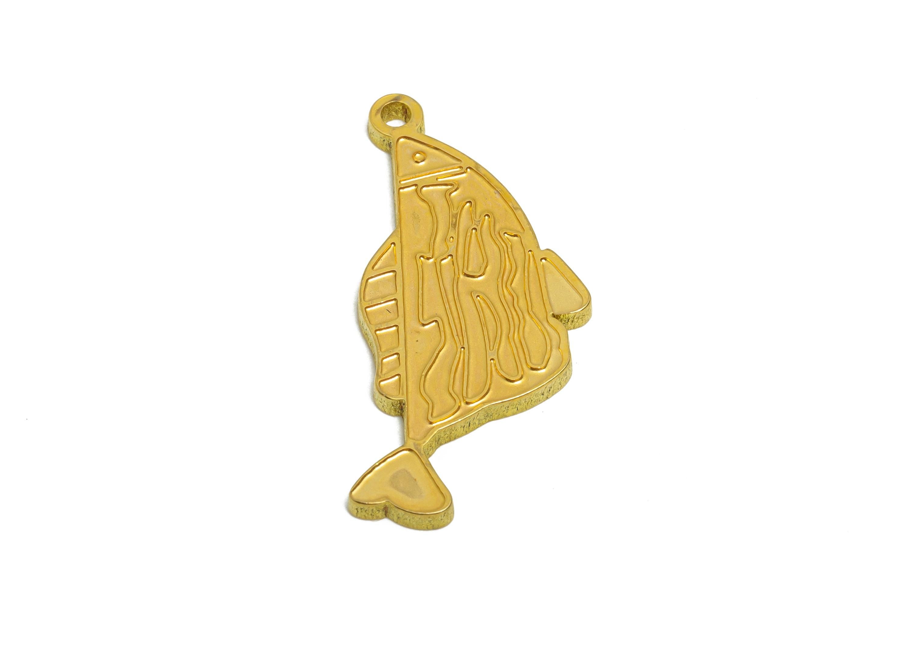 Brass Fish Charm - Textured Marine Life Pendant - Customizable Abstract Engraved Charm - DIY Jewelry Ocean Theme  - 27x12x1.5mm - PP11451 - DOMEDBAZAAR