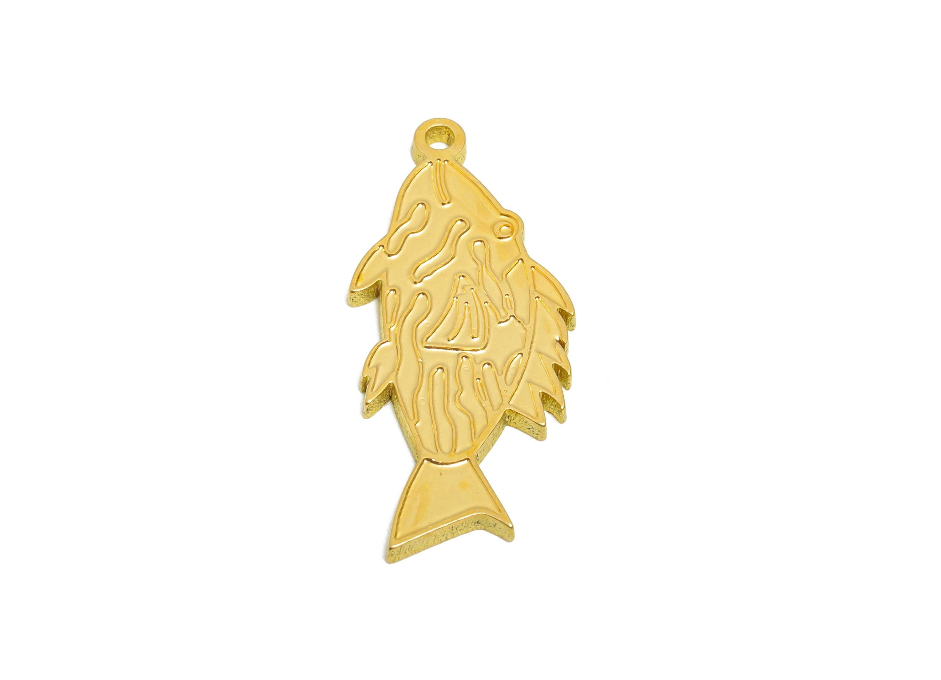 Raw Brass Fish Charm - Textured Marine Life Pendant - Customizable Abstract Sea Life Charm - DIY Jewelry Ocean Theme - 27x12x1.5mm - PP11449 - DOMEDBAZAAR