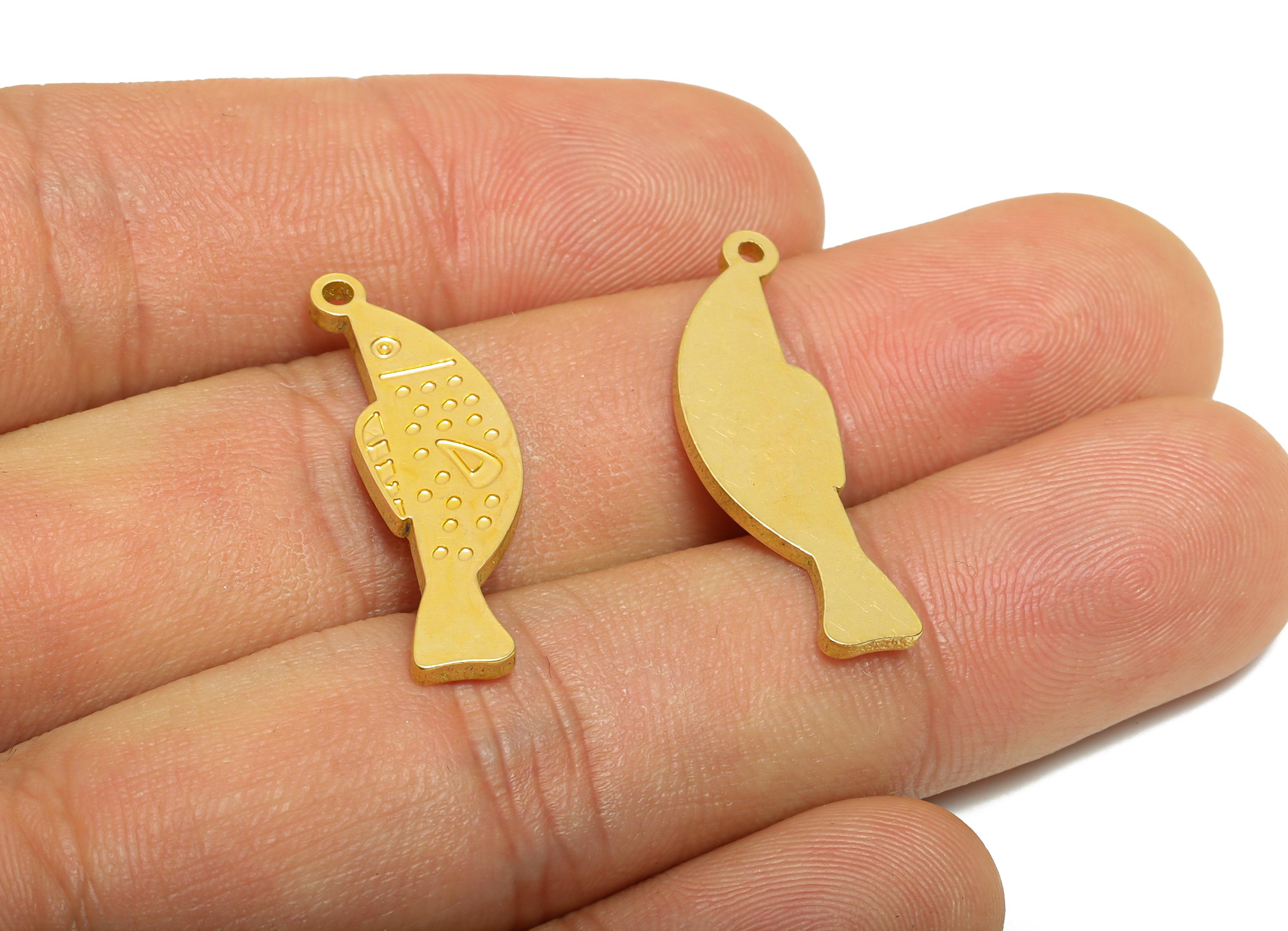 Brass Engraved Fish Pendant - Textured Marine Life Pendant - Customizable Laser Cut Charm - Whimsical Fish Design - 27x9x1.5mm - PP11443 - DOMEDBAZAAR