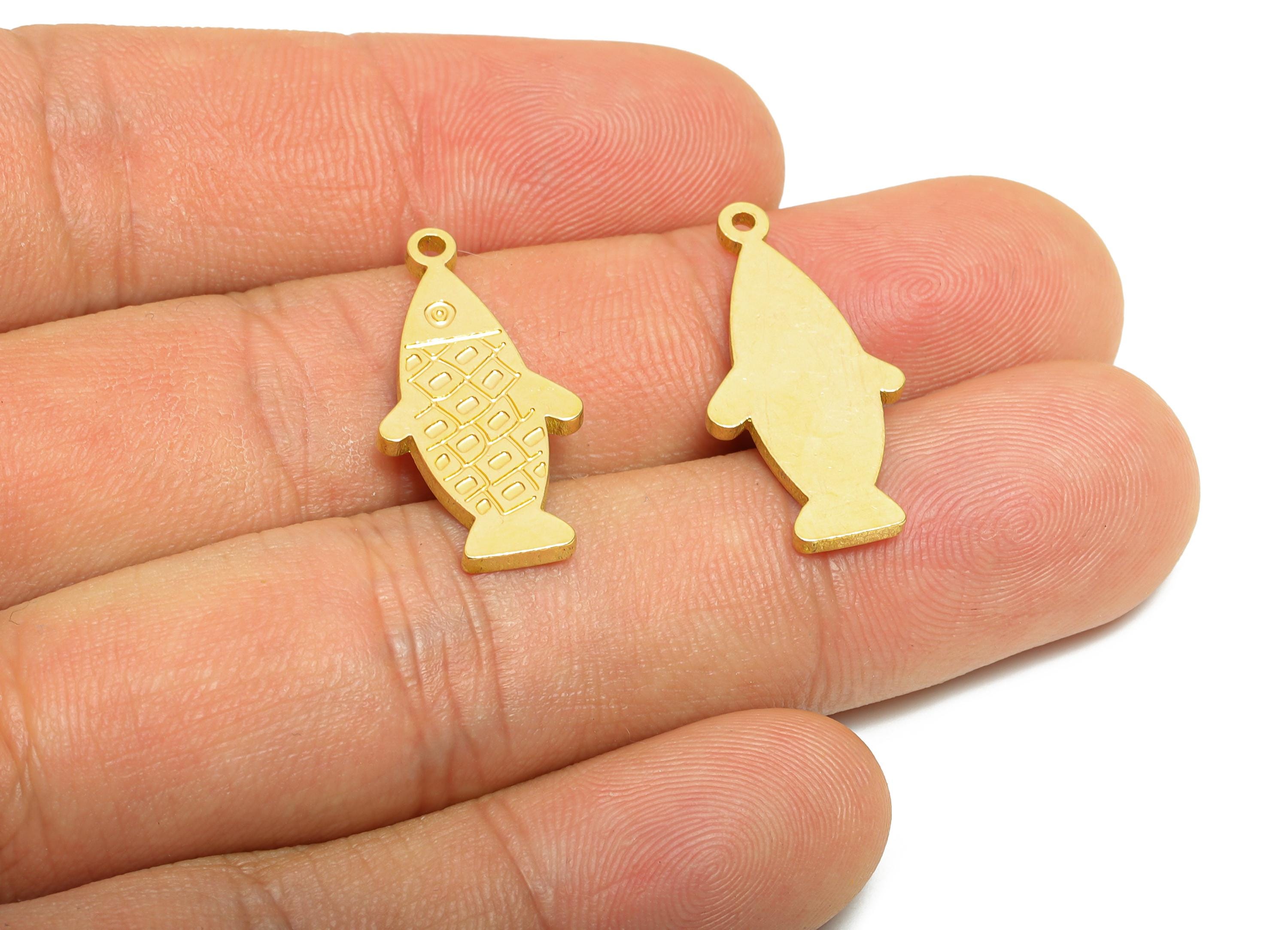 Brass Engraved Fish Pendant - Pattern Marine Life Pendant - Customizable Laser Cut Charm - Whimsical Fish Charm - 24x12.3x1.5mm - PP11444 - DOMEDBAZAAR