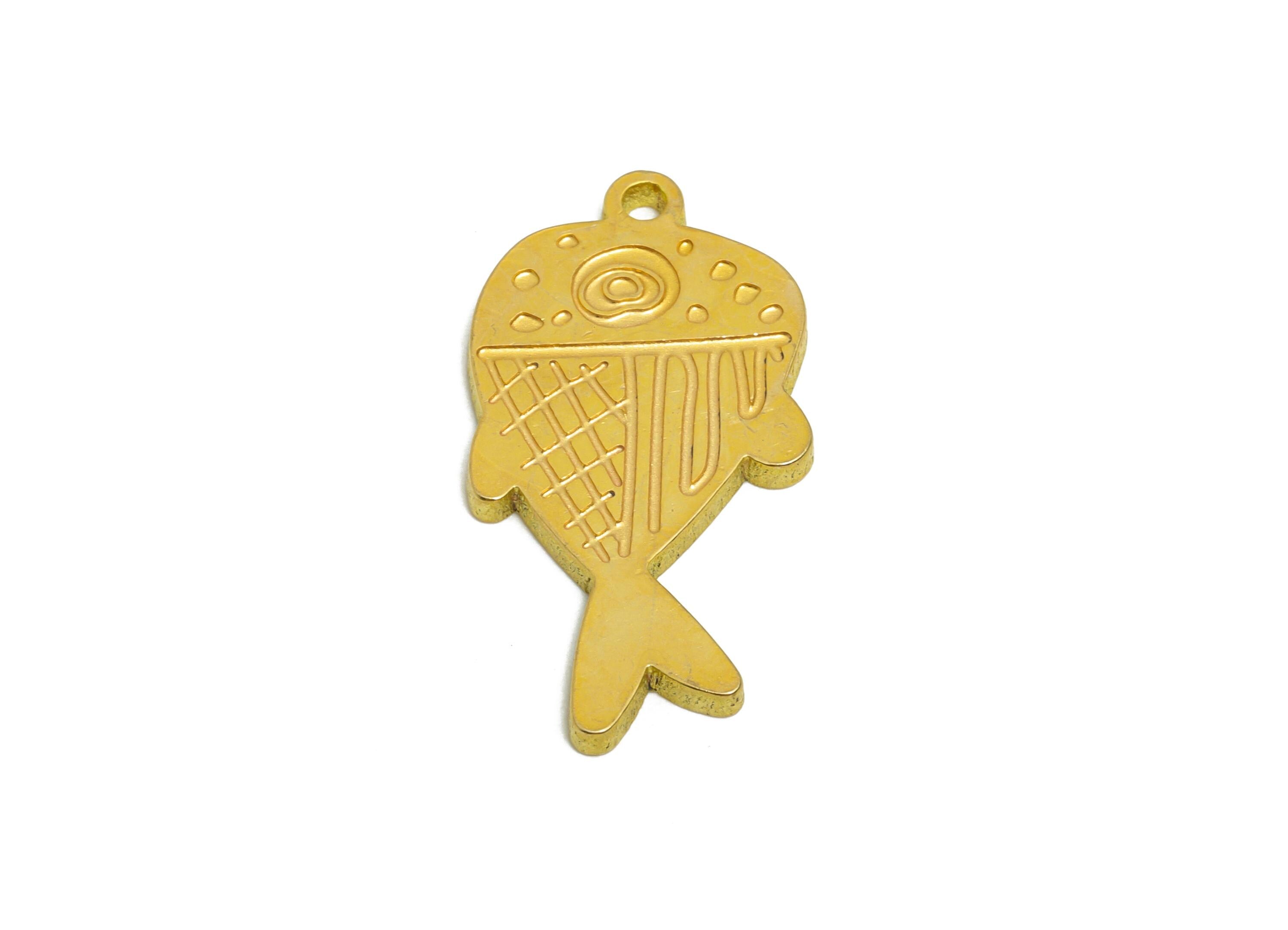 Brass Engraved Fish Pendant - Cute Marine Life Pendant - Customizable Laser Cut Charm - Whimsical Fish Charm - 24x12.77x1.5mm - PP11445 - DOMEDBAZAAR