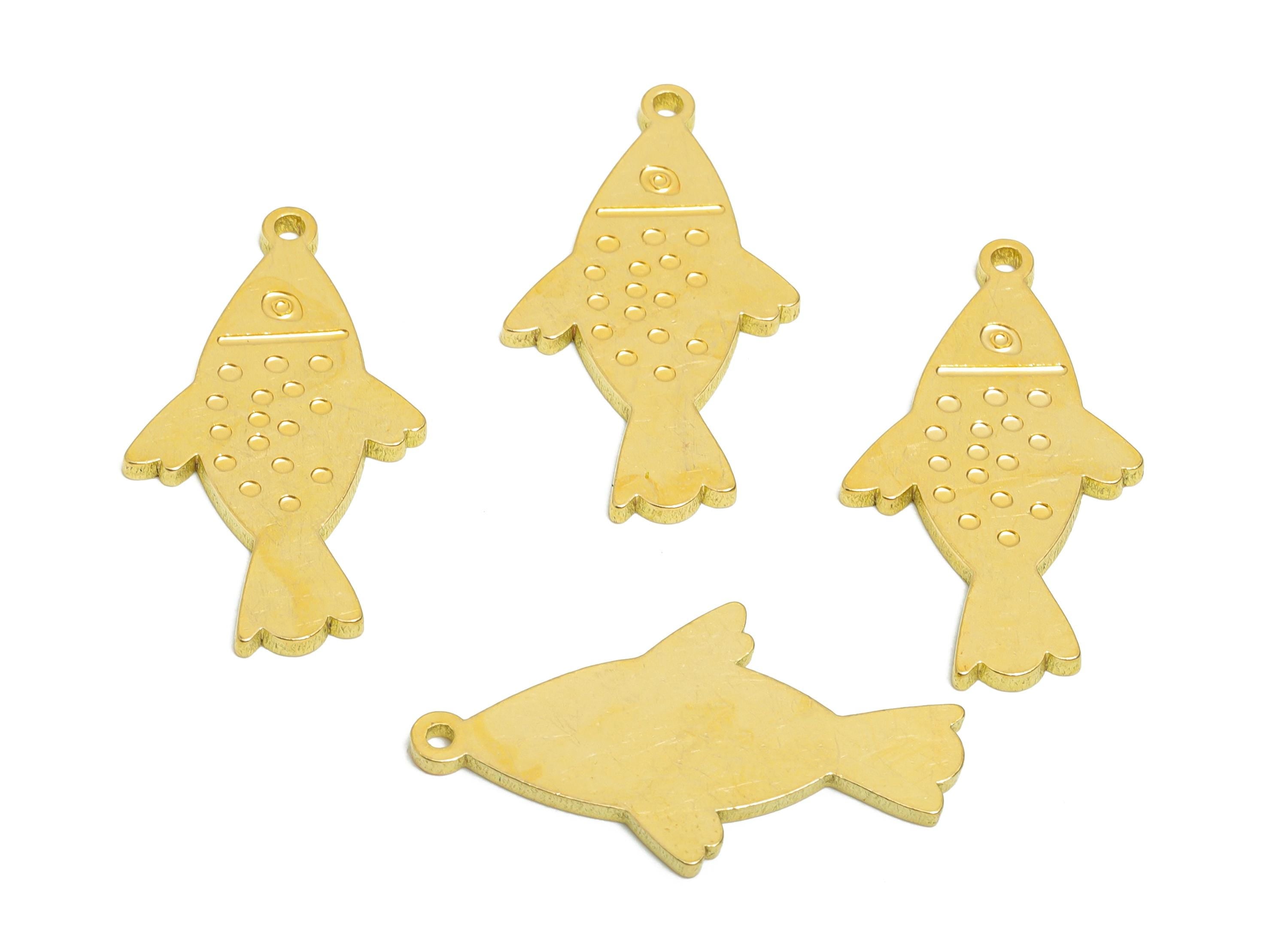 Brass Engraved Fish Pendant - Cute Marine Life Pendant - Customizable Laser Cut Charm - Fun Animal Jewelry Charm - 29x16x1.5mm - PP11446 - DOMEDBAZAAR