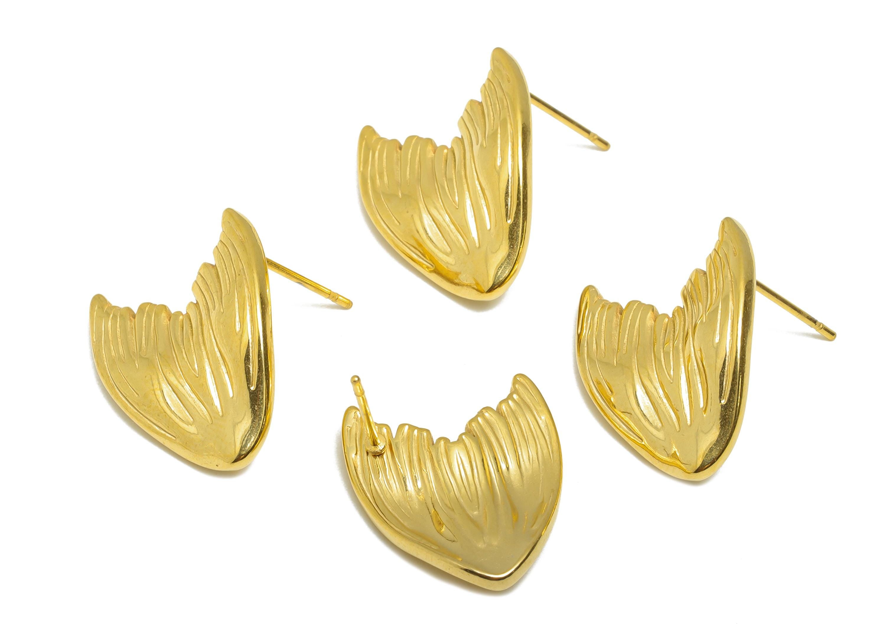 Steel Tail Stud Earring - Steel Whale Tail Earring Post - Textured Marine Life Earring - 24K Real Vacuum Plating - 21.65x16x2mm - SS2732G - DOMEDBAZAAR