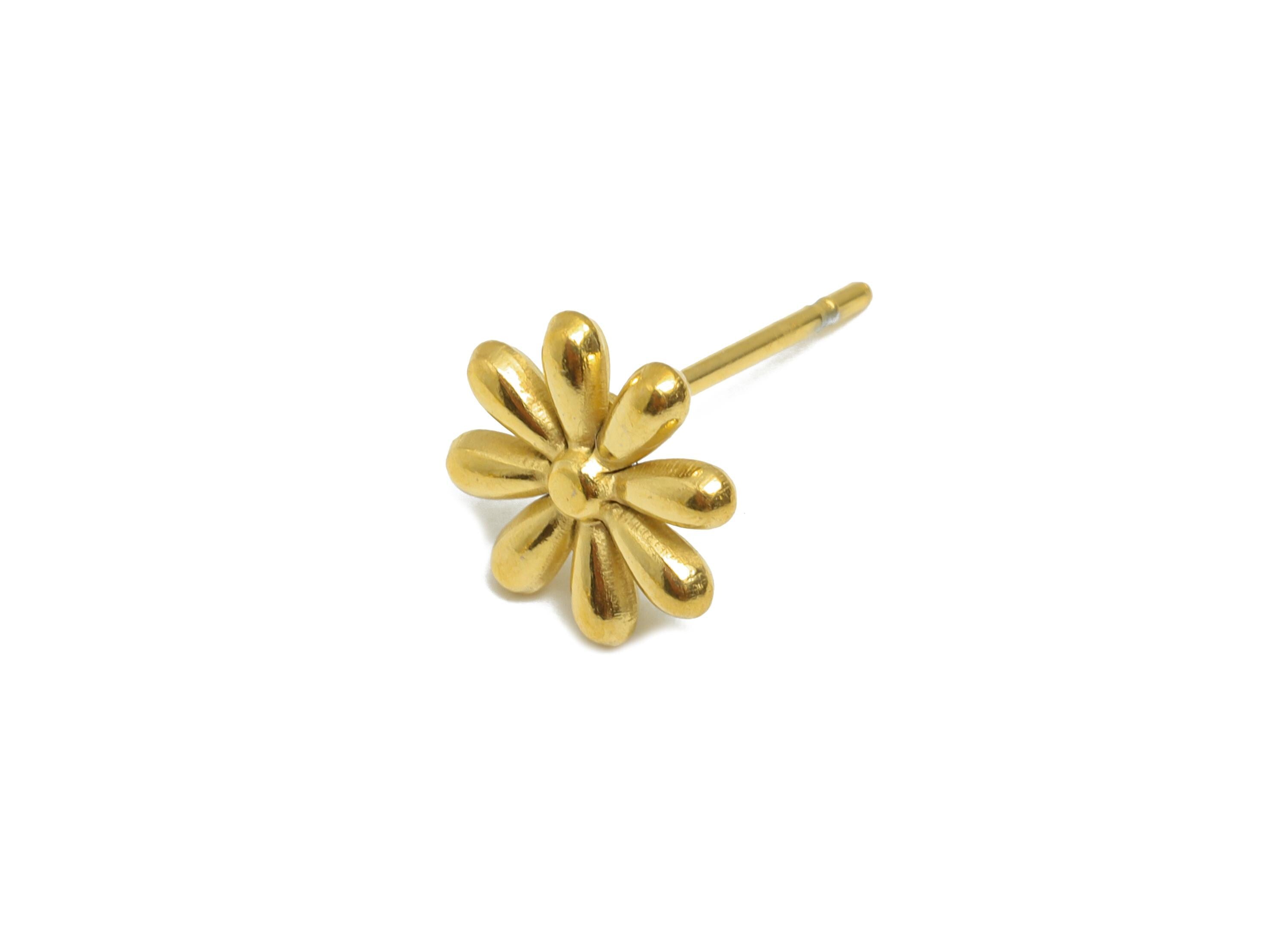 Steel Floral Stud Earring - Steel Flower Daisy Stud Earrings - Botanical Steel Earring Post - 24K Real Vacuum Plating - 9x9x1.6mm - SS2721G - DOMEDBAZAAR
