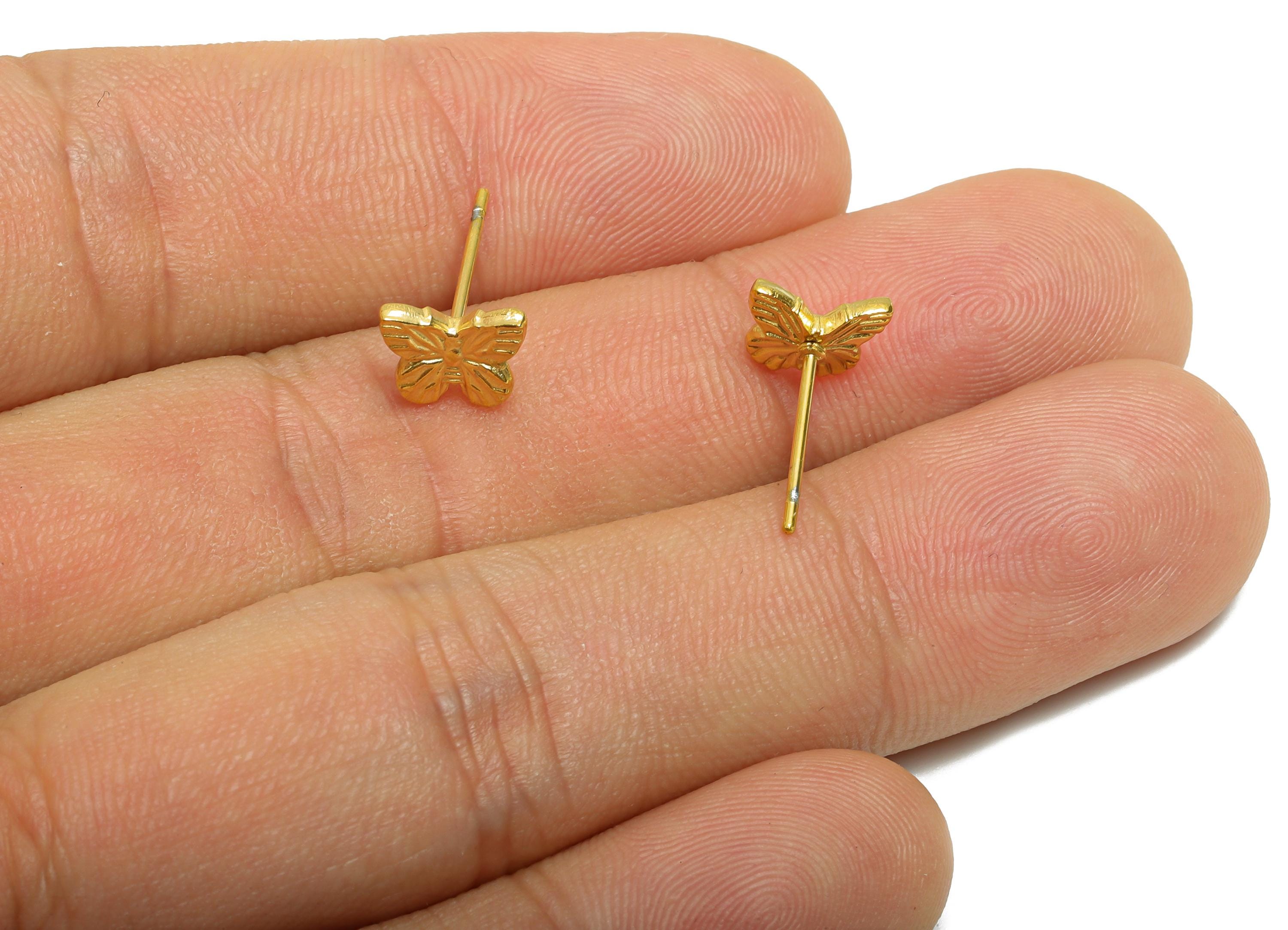 Steel Butterfly Stud Earring - Steel Textured Butterfly Stud Earrings - Butterfly Earring Post - 24K Real Vacuum Plating - 8x6x1mm - SS2725G - DOMEDBAZAAR