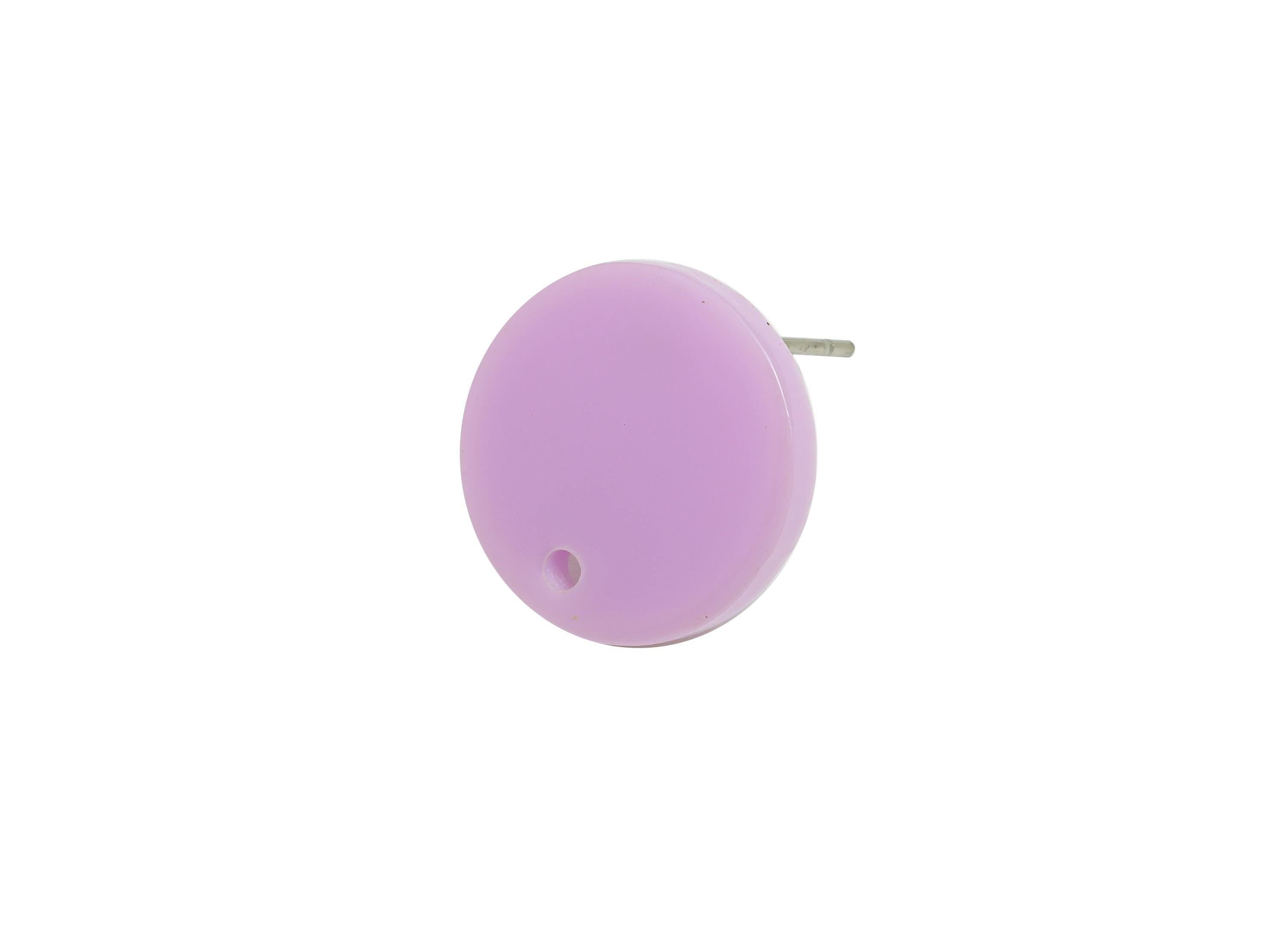 Acrylic Round Earring Stud - Purple Acrylic Round Earrings Post - Stainless Steel Stud - Smooth Surface Earring Post - 15x15x2mm-AC1385-A675 - DOMEDBAZAAR