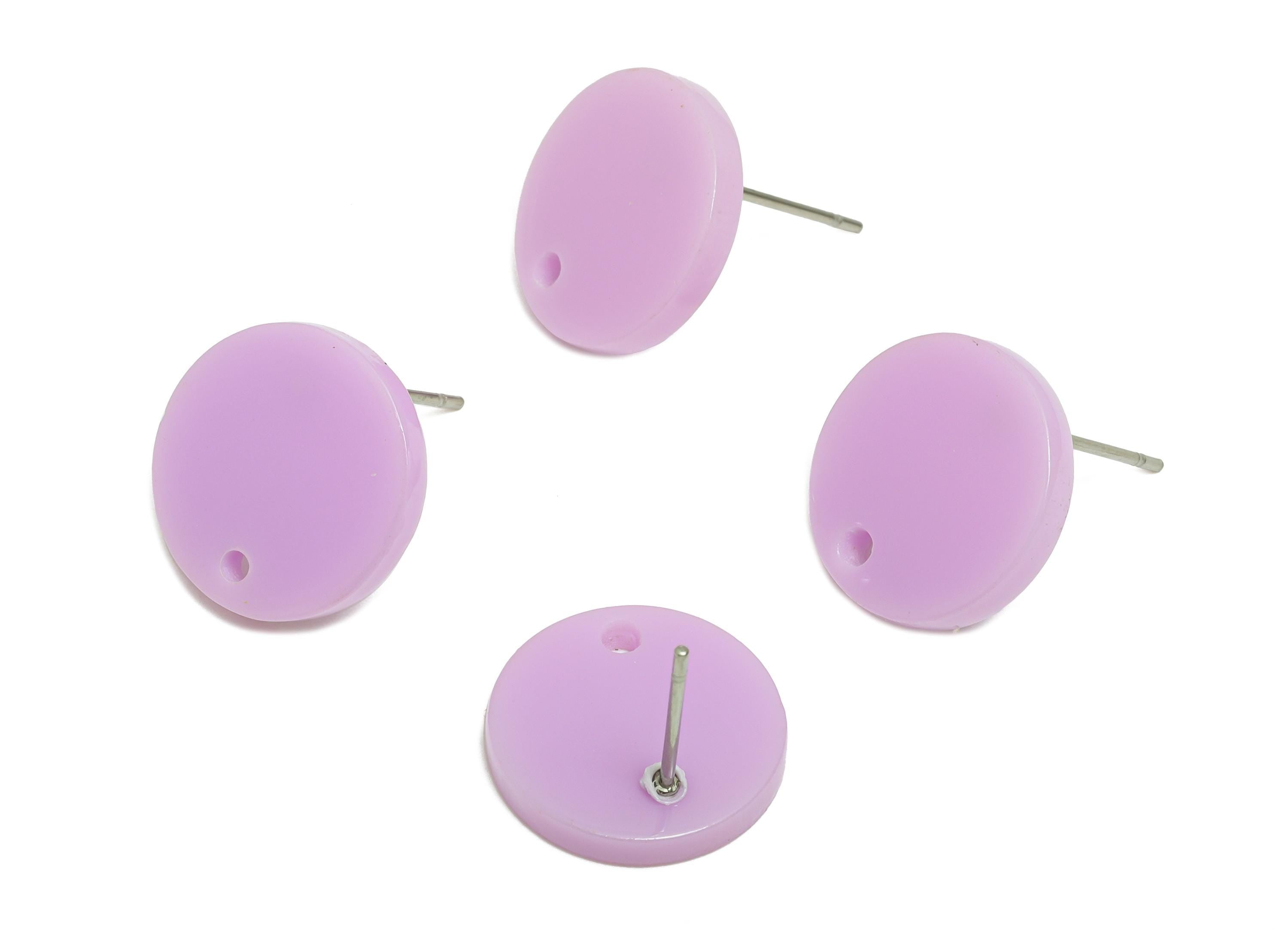 Acrylic Round Earring Stud - Purple Acrylic Round Earrings Post - Stainless Steel Stud - Smooth Surface Earring Post - 15x15x2mm-AC1385-A675 - DOMEDBAZAAR