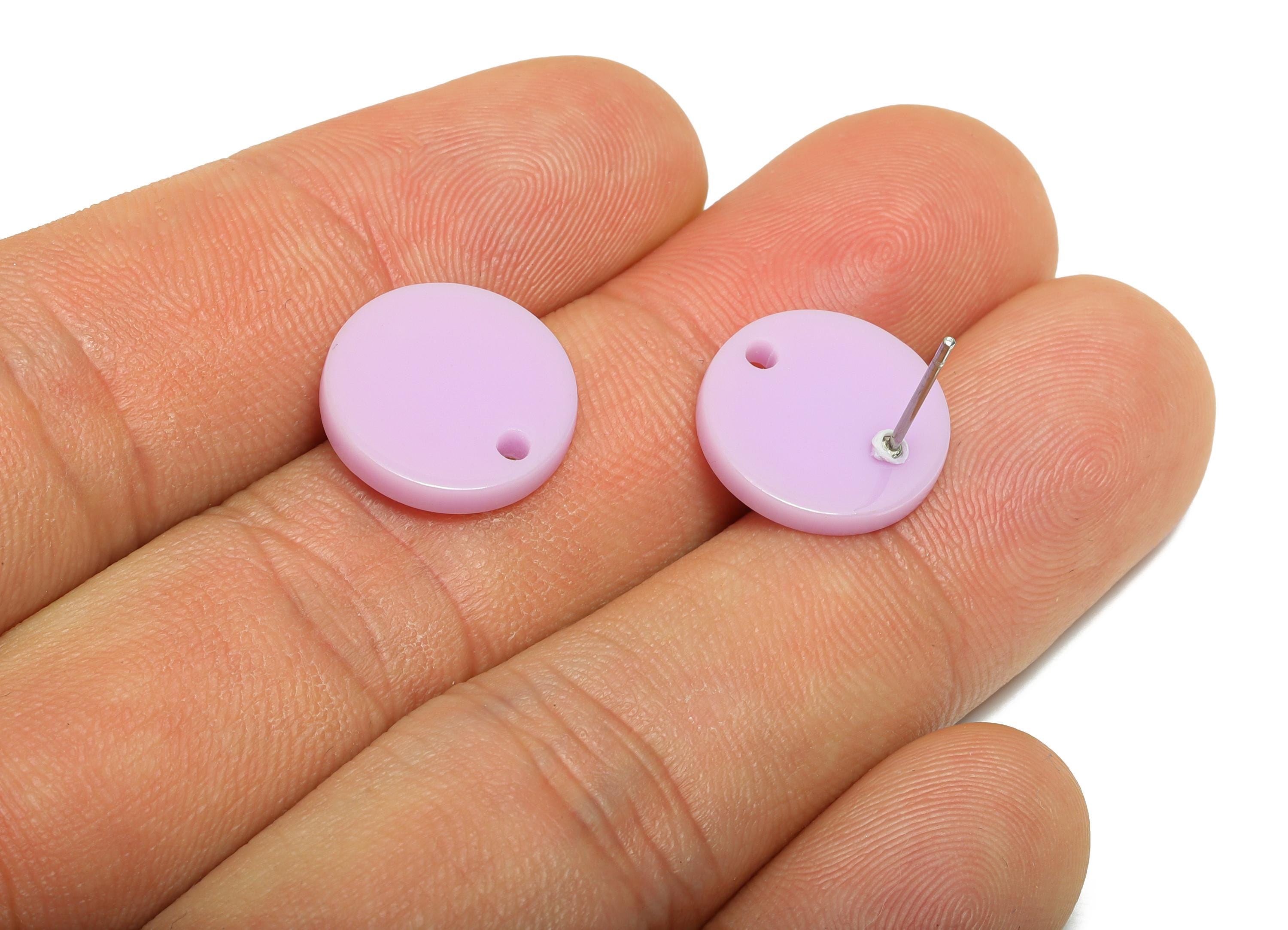 Acrylic Round Earring Stud - Purple Acrylic Round Earrings Post - Stainless Steel Stud - Smooth Surface Earring Post - 15x15x2mm-AC1385-A675 - DOMEDBAZAAR