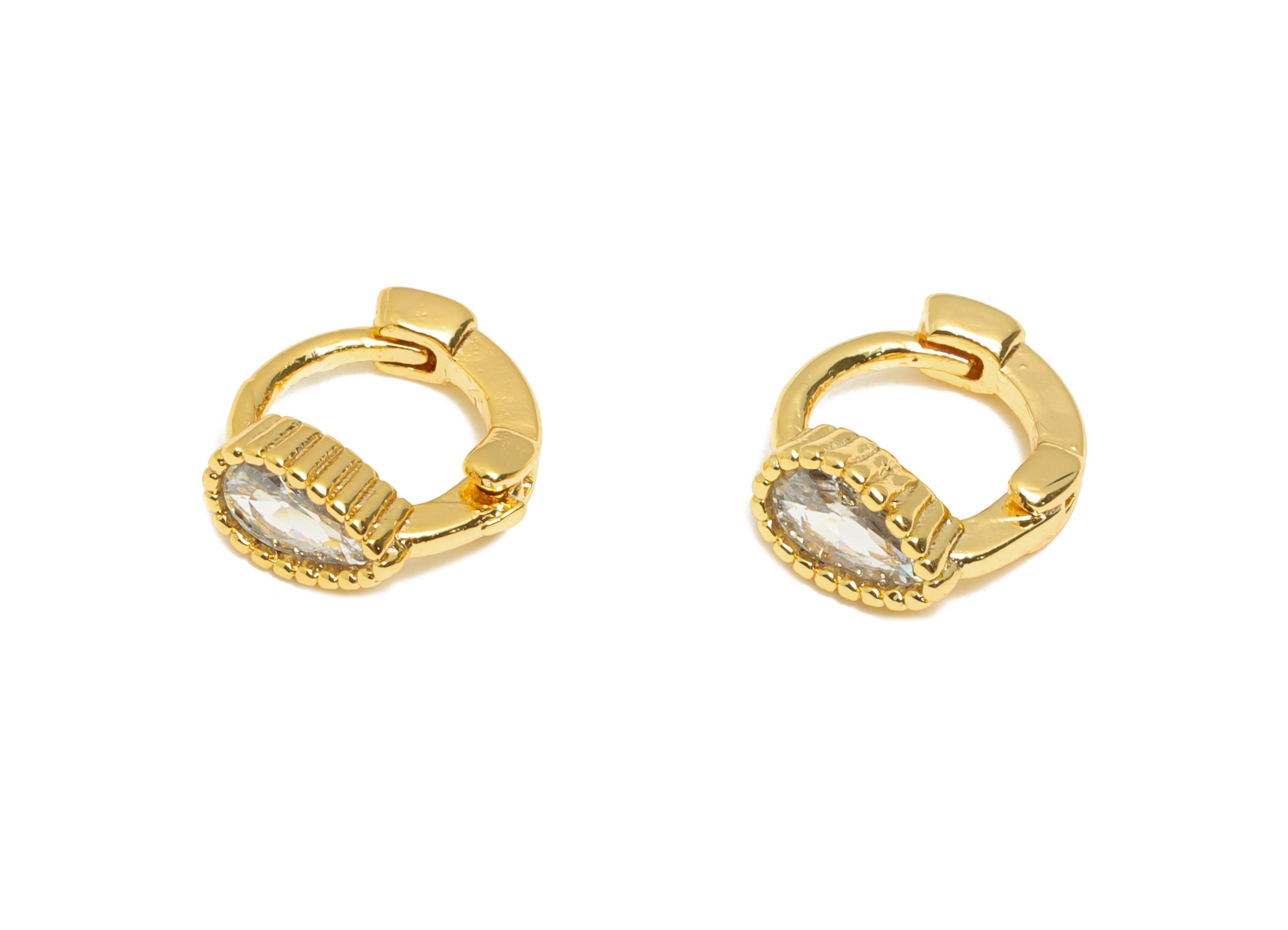 Brass CZ Teardrop Huggie Hoop Earring - Brass Zircon Hoop Earring - Drop Huggie Hoop - 18K Real Gold Plated - 9x8x4mm - RGP10862 - DOMEDBAZAAR