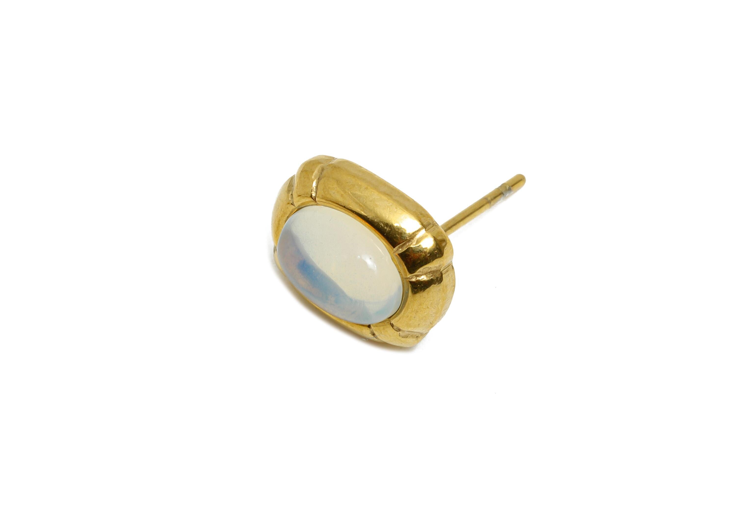 Steel Opalite Stone Stud Earring - Vintage Stud Earring - Antique Look Cabochon Earring - 24K Real Vacuum Plating - 11.88x9x5.87mm - SS2777 - DOMEDBAZAAR