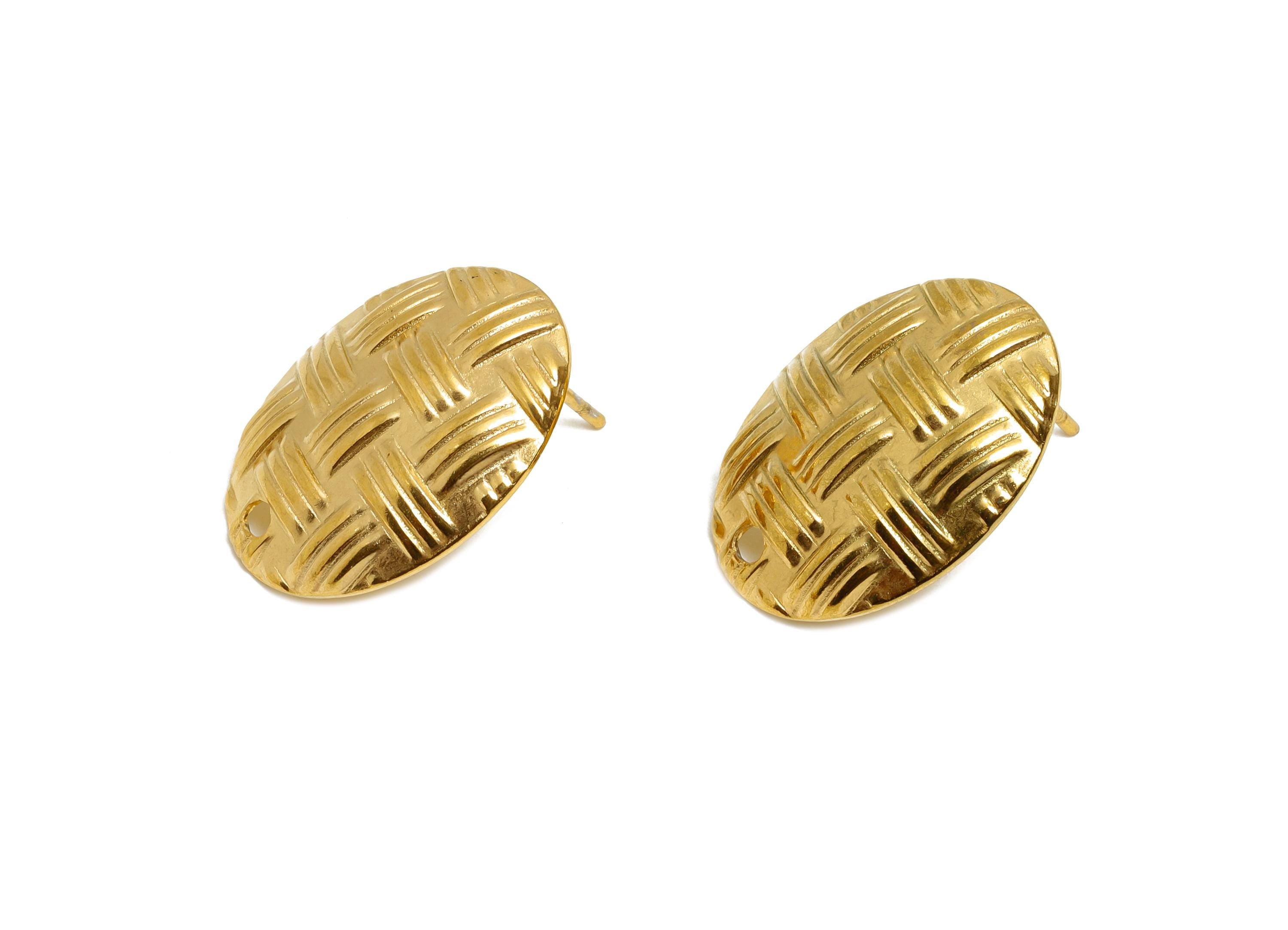Steel Textured Oval Earring Base - Basket Weave Earring Blank - Oval Geometric Earring Base - Real Vacuum Plating - 20x15x3.2mm - SS2774 - DOMEDBAZAAR