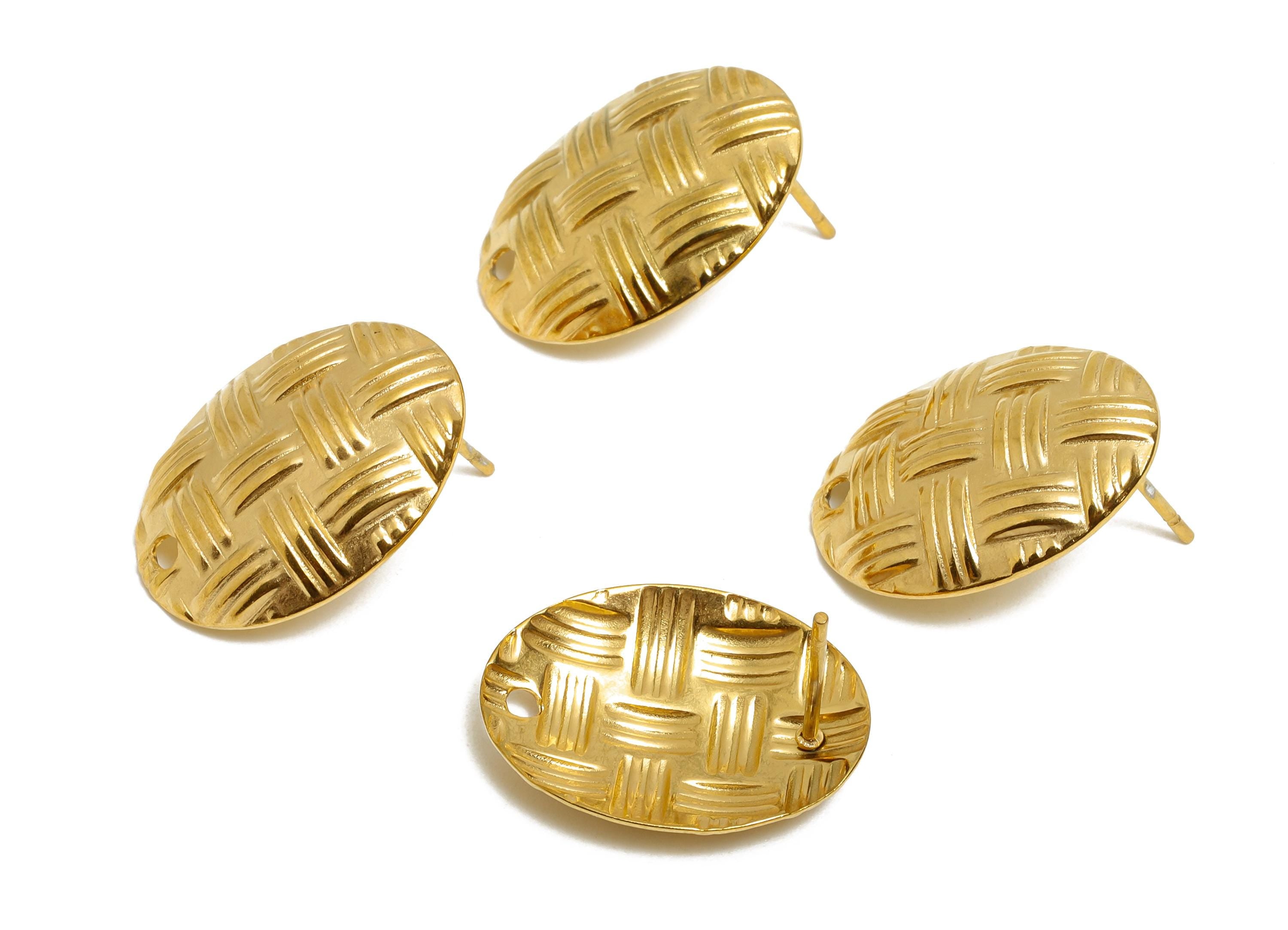 Steel Textured Oval Earring Base - Basket Weave Earring Blank - Oval Geometric Earring Base - Real Vacuum Plating - 20x15x3.2mm - SS2774 - DOMEDBAZAAR