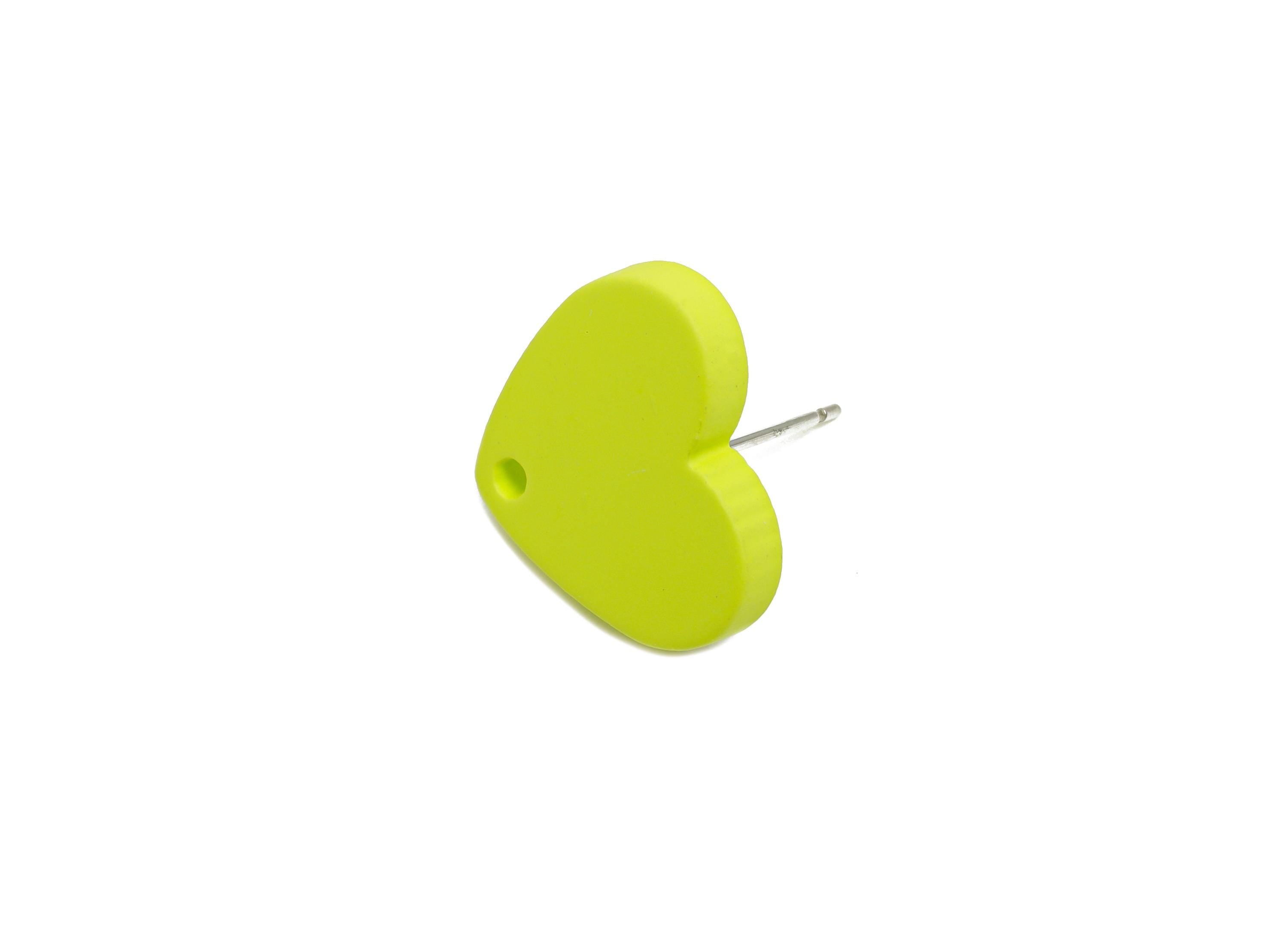 Acrylic Lime Green Heart Stud - Matte Bright Green Earring Post - Bold Color Earring Base - Color Code: A1058 - 14x16x2mm - AC3645-A1058 - DOMEDBAZAAR
