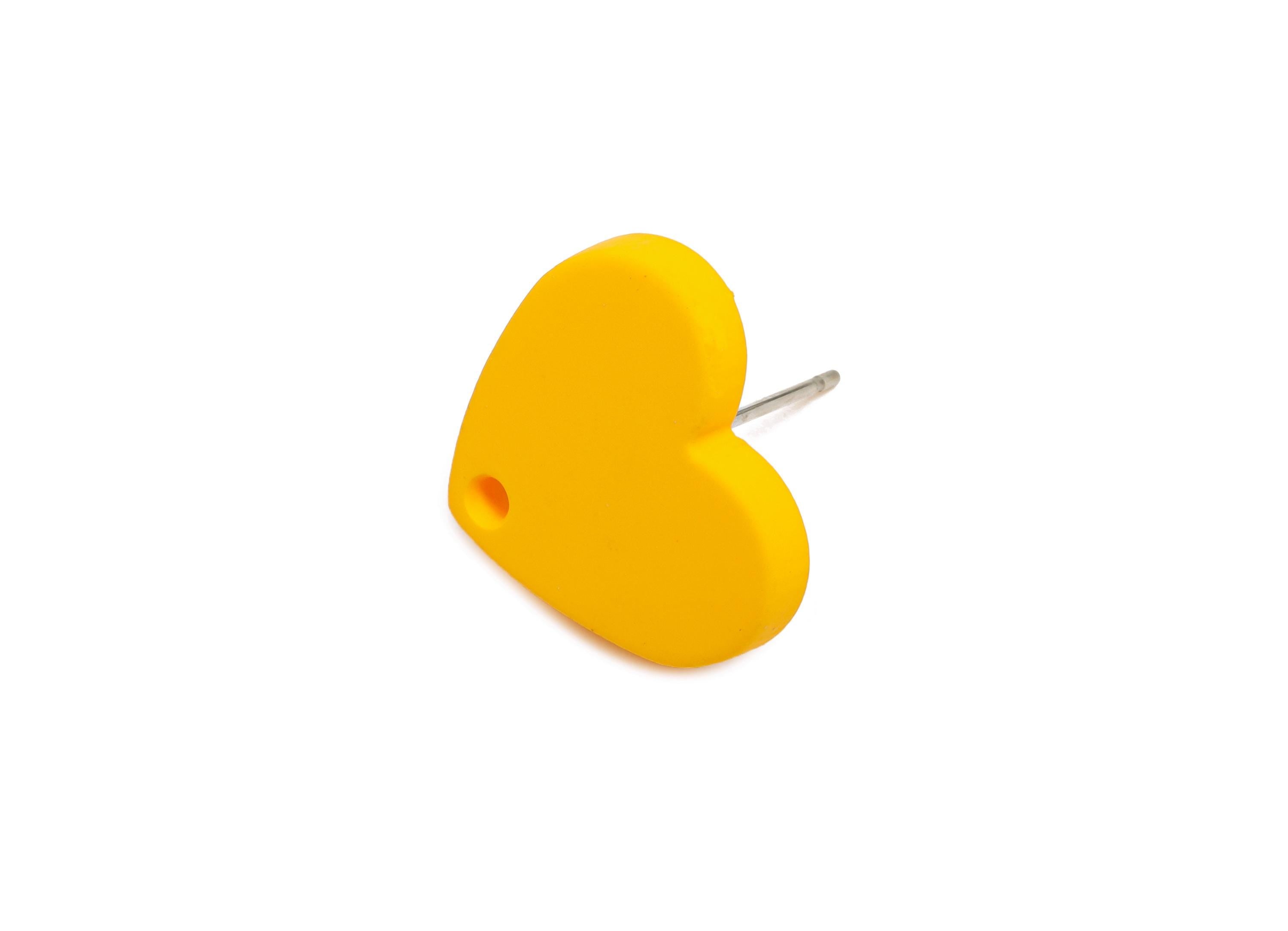 Acrylic Yellow Heart Studs - Matte Bright Yellow Earring Post - Bold Color DIY Earring Base - Color Code: A1057 - 14x16x2mm - AC3645-A1057 - DOMEDBAZAAR