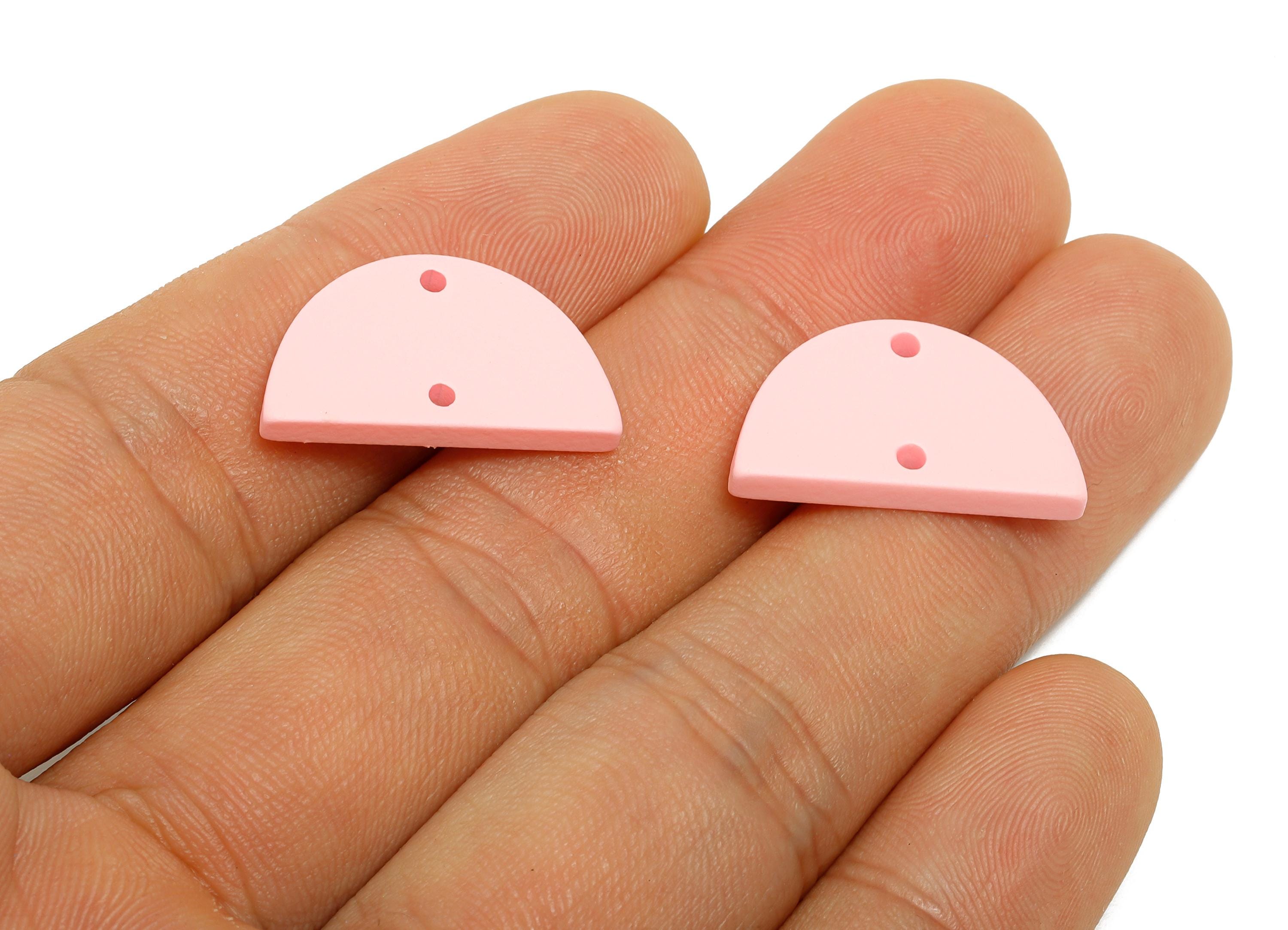 Acrylic Semicircle Earring Connector - Matte Pink Half Moon Charm - Craft Supply for Earring - Color Code: A1061 - 22x12x2mm- AC3647-A1061 - DOMEDBAZAAR