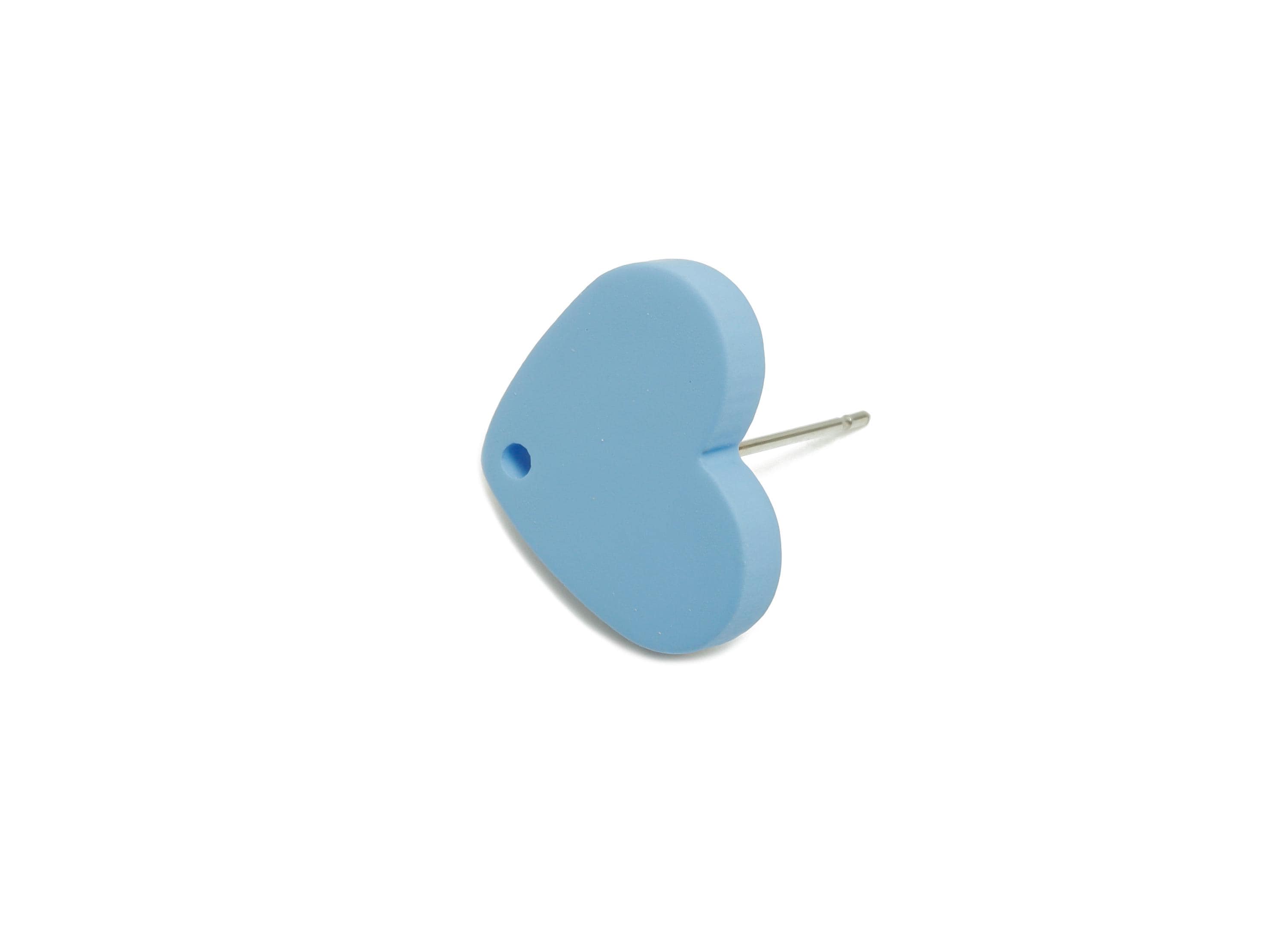 Acrylic Blue Heart Stud - Matte Flat Modern Earring Post - Minimalist Romantic Earring Base - Color Code: A1059 - 14x16x2mm - AC3645-A1059 - DOMEDBAZAAR