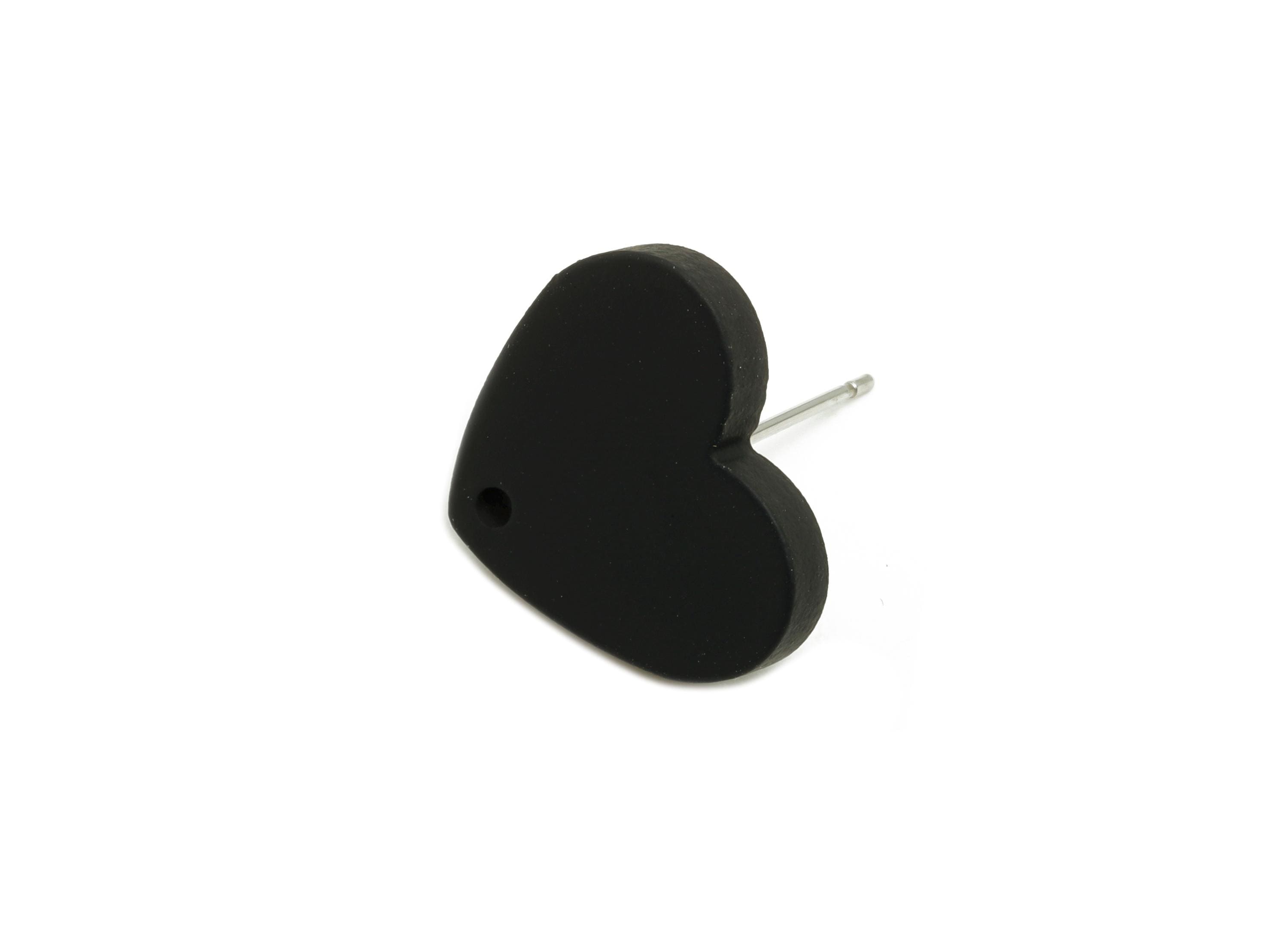 Acrylic Black Heart Stud - Matte Modern Heart Earring Stud - Handmade Color Earring Base - Color Code: A1052 - 14x16x2mm - AC3645-A1052 - DOMEDBAZAAR