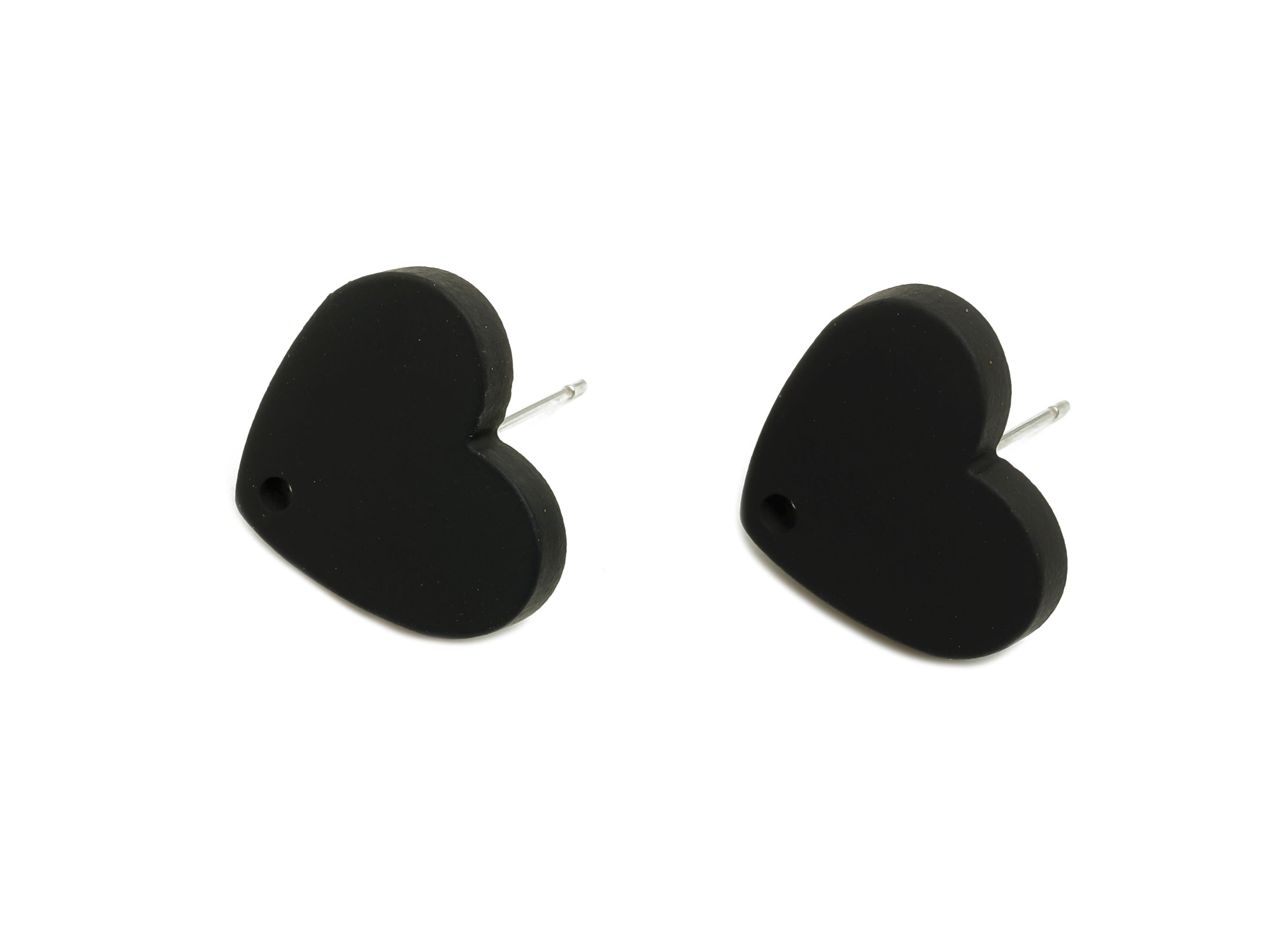 Acrylic Black Heart Stud - Matte Modern Heart Earring Stud - Handmade Color Earring Base - Color Code: A1052 - 14x16x2mm - AC3645-A1052 - DOMEDBAZAAR
