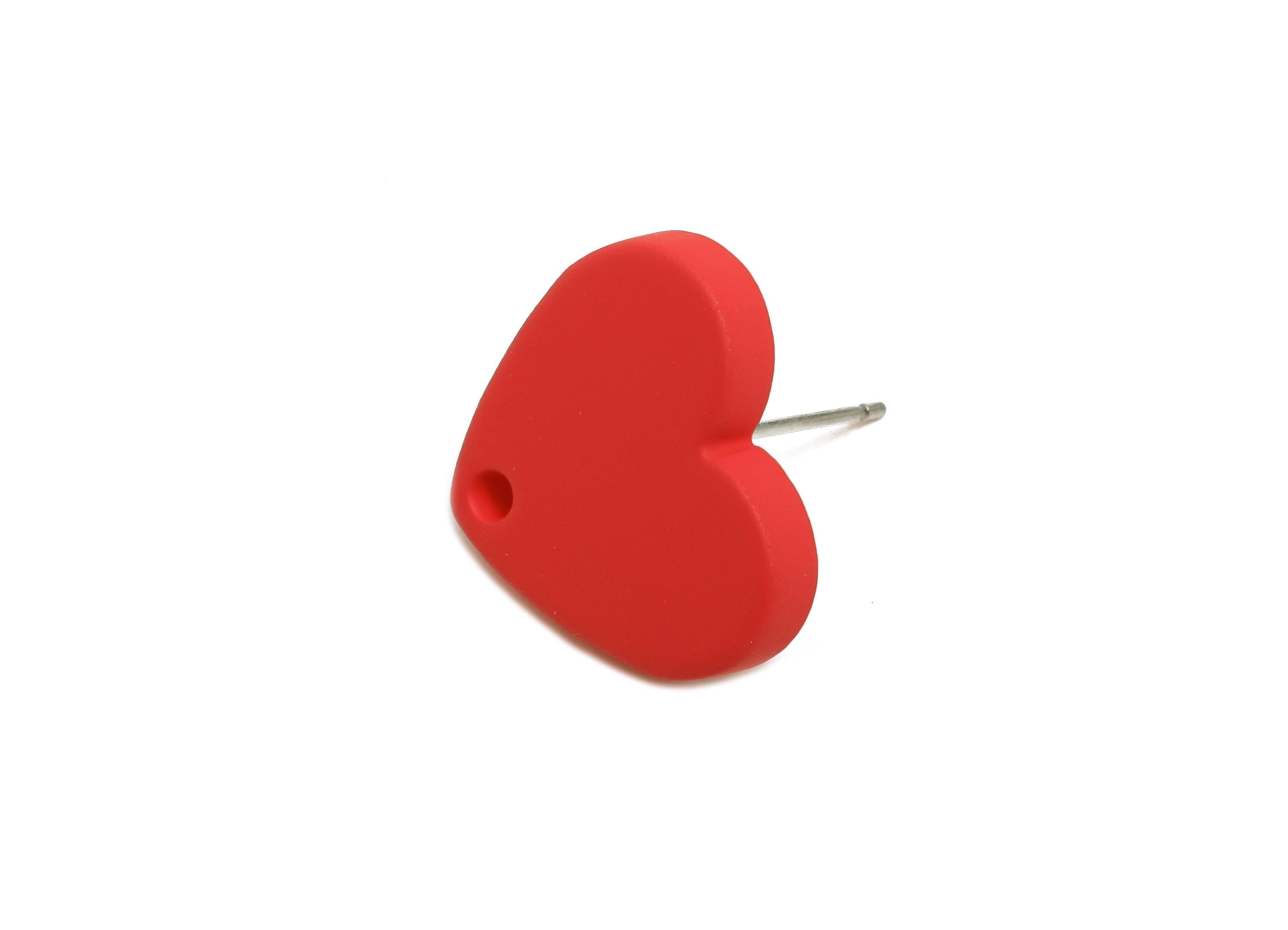 Acrylic Rose Red Heart Stud - Matte Modern Heart Earring Stud - Handmade Color Earring Base - Color Code: A1055 - 14x16x2mm - AC3645-A1055 - DOMEDBAZAAR