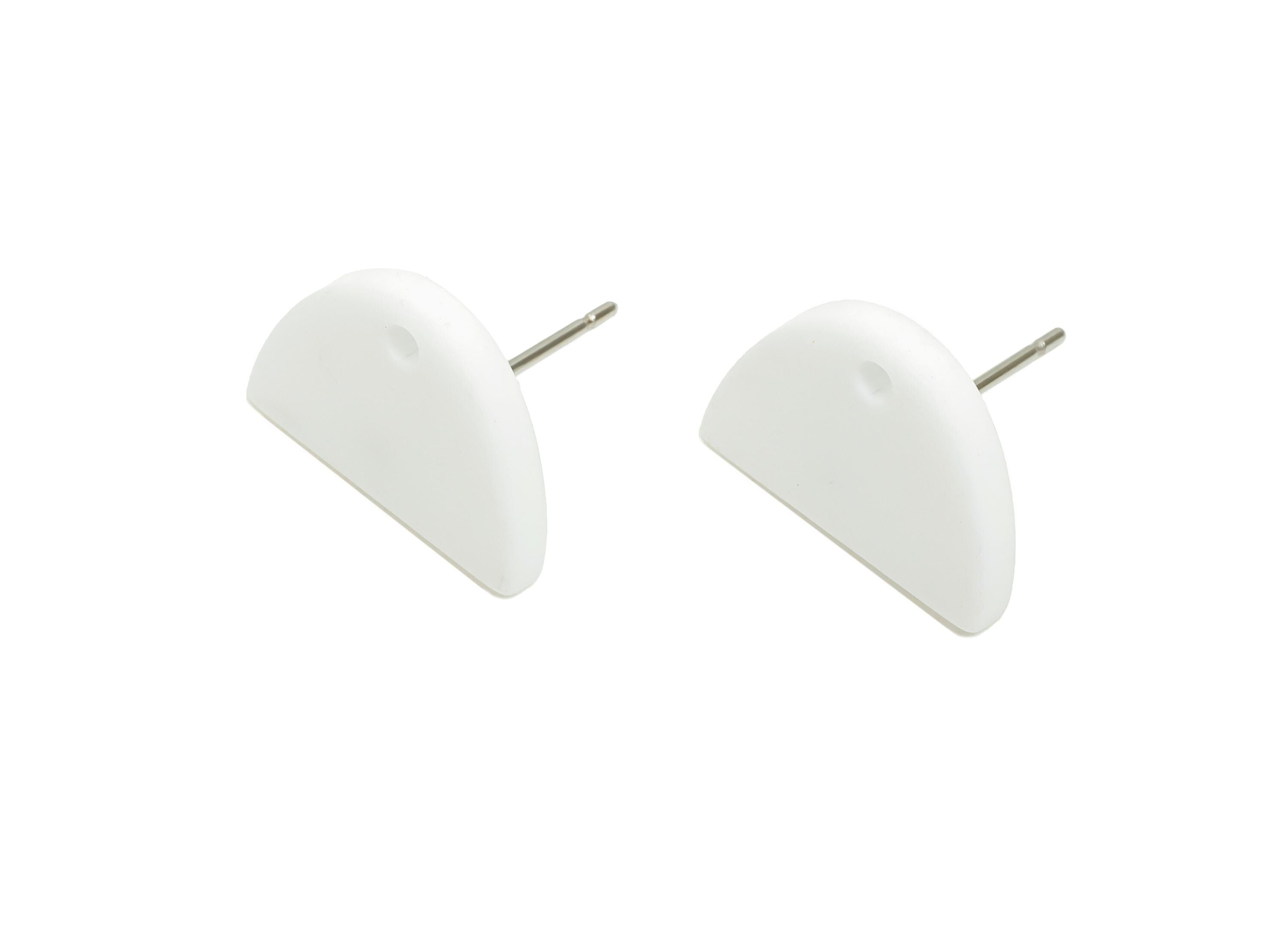 Acrylic White Semicircle Studs - Matte Half Round Earring Post - Bold Color DIY Earring Base - Color Code: A1053 - 15x10x2mm - AC3646-A1053 - DOMEDBAZAAR