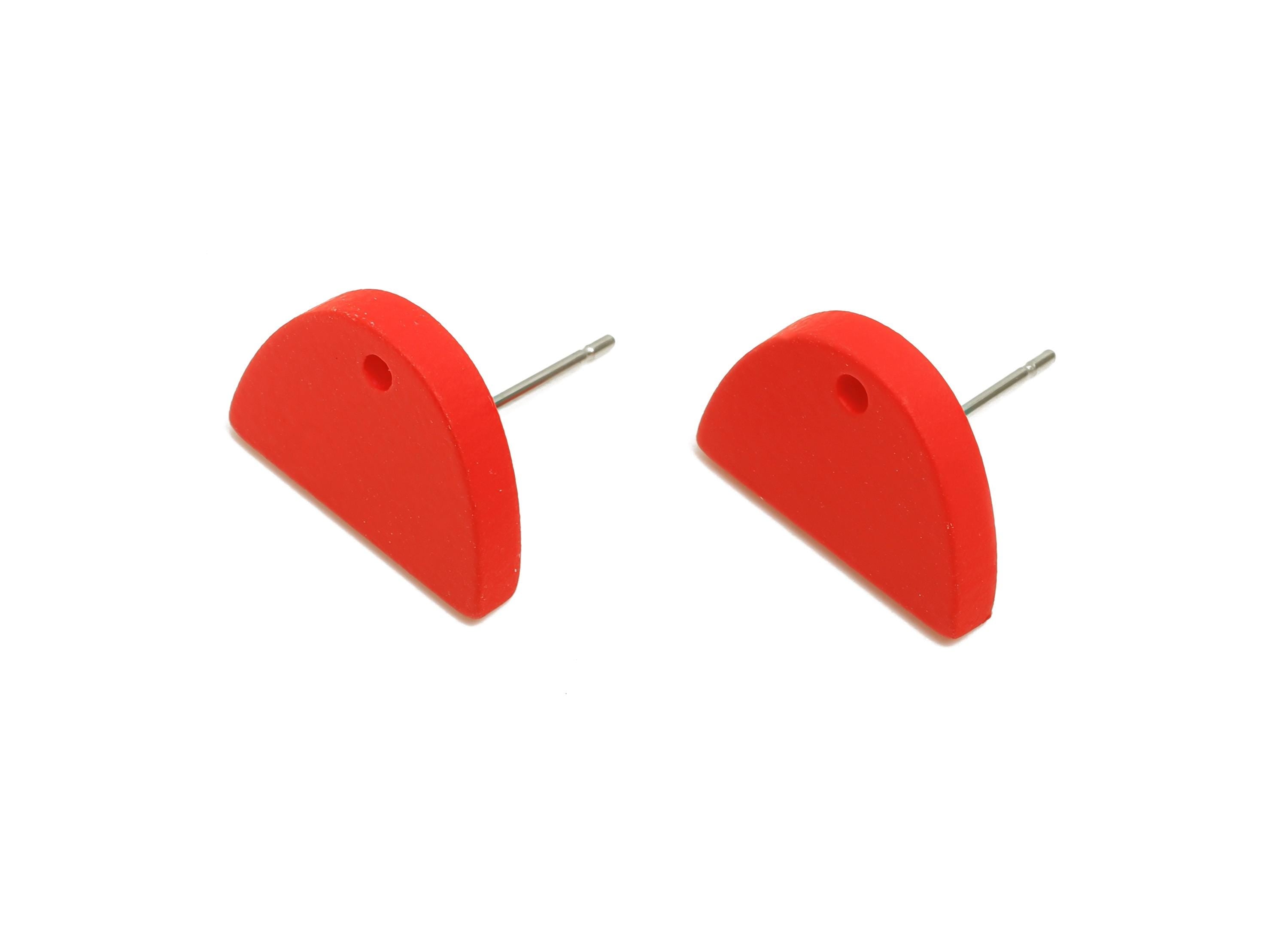 Acrylic Red Semicircle Studs - Matte Half Round Earring Post - Bold Color DIY Earring Base - Color Code: A1054 - 15x10x2mm - AC3646-A1054 - DOMEDBAZAAR