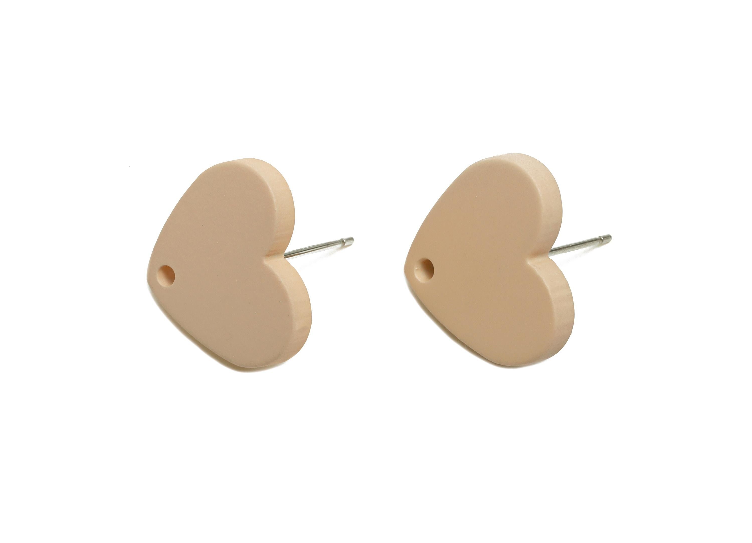 Acrylic Beige Heart Stud - Matte Modern Heart Earring Stud - Handmade Color Earring Base - Color Code: A1062 - 14x16x2mm - AC3645-A1062 - DOMEDBAZAAR