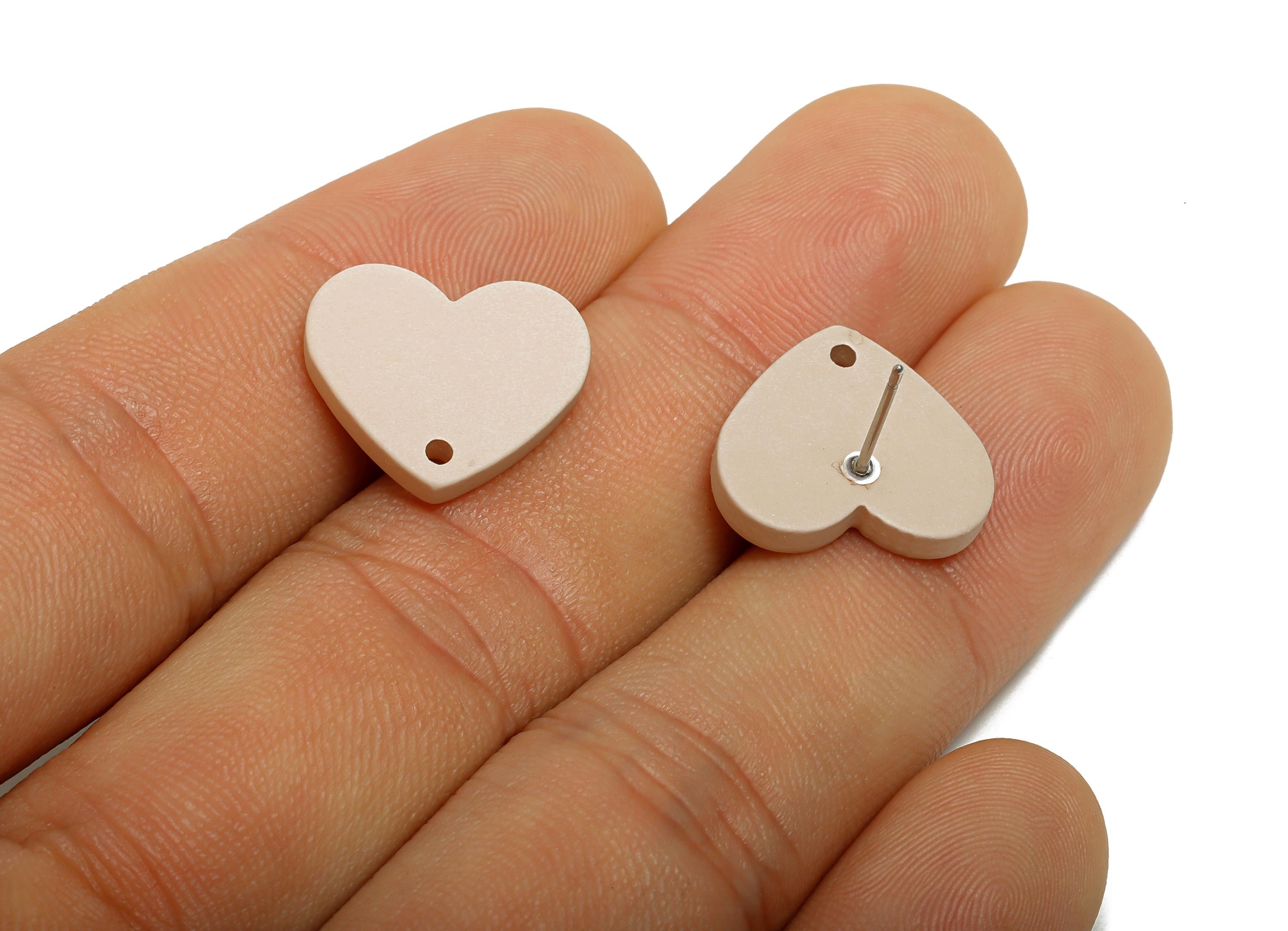 Acrylic Beige Heart Stud - Matte Modern Heart Earring Stud - Handmade Color Earring Base - Color Code: A1062 - 14x16x2mm - AC3645-A1062 - DOMEDBAZAAR
