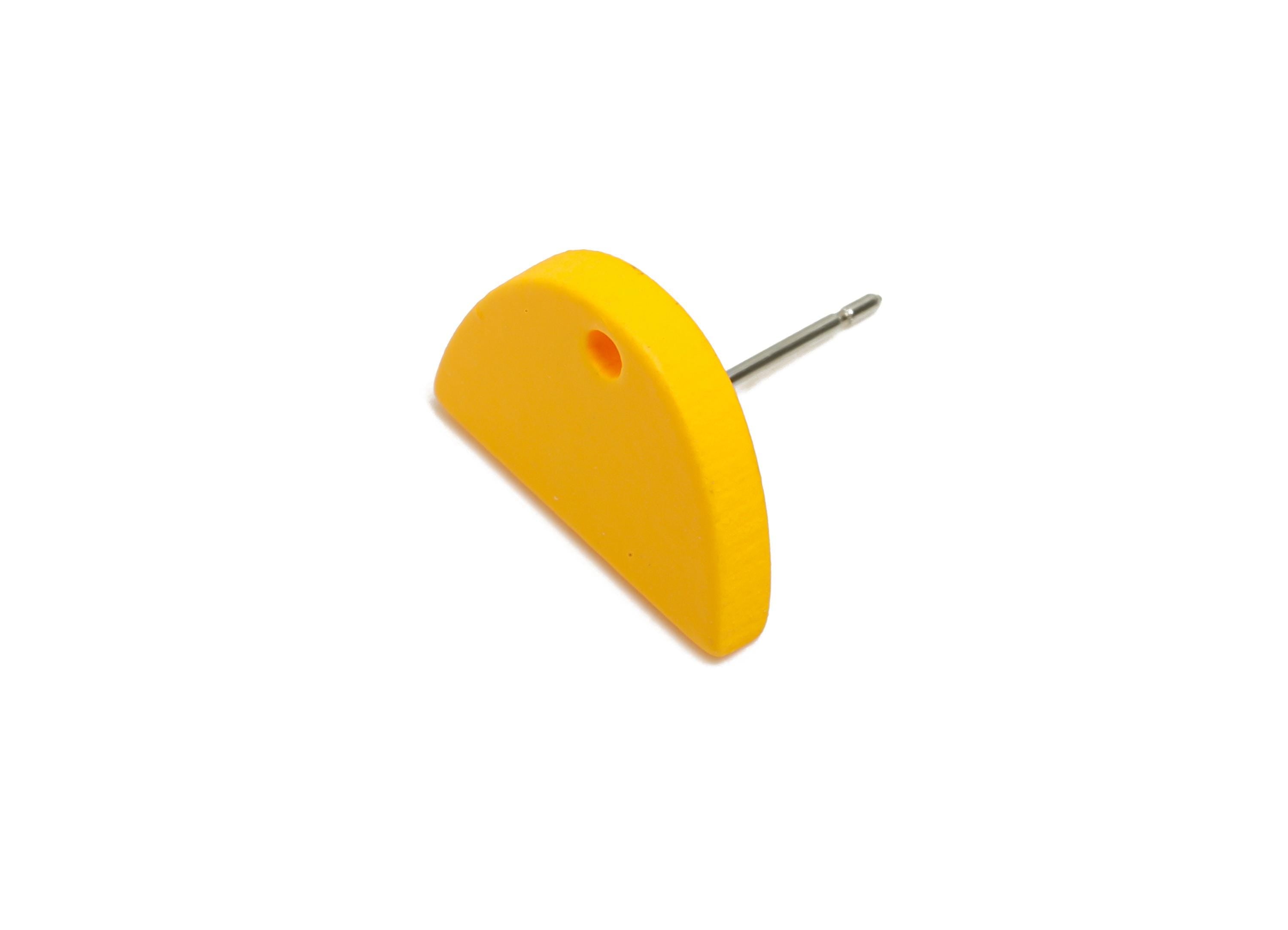 Acrylic Yellow Semicircle Studs - Matte Half Round Earring Post - Bold Color DIY Earring Base - Color Code: A1057 - 15x10x2mm - AC3646-A1057 - DOMEDBAZAAR