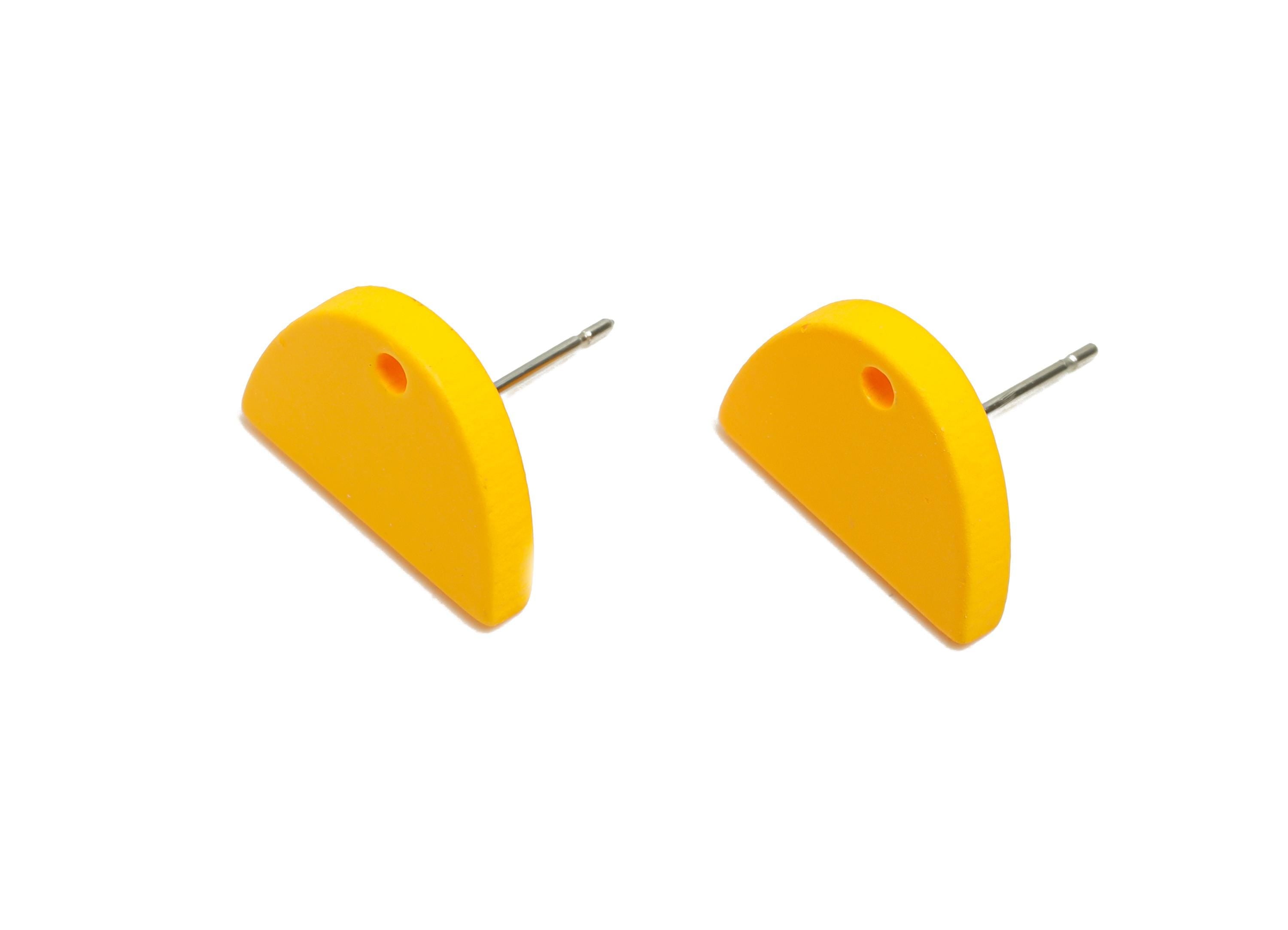 Acrylic Yellow Semicircle Studs - Matte Half Round Earring Post - Bold Color DIY Earring Base - Color Code: A1057 - 15x10x2mm - AC3646-A1057 - DOMEDBAZAAR