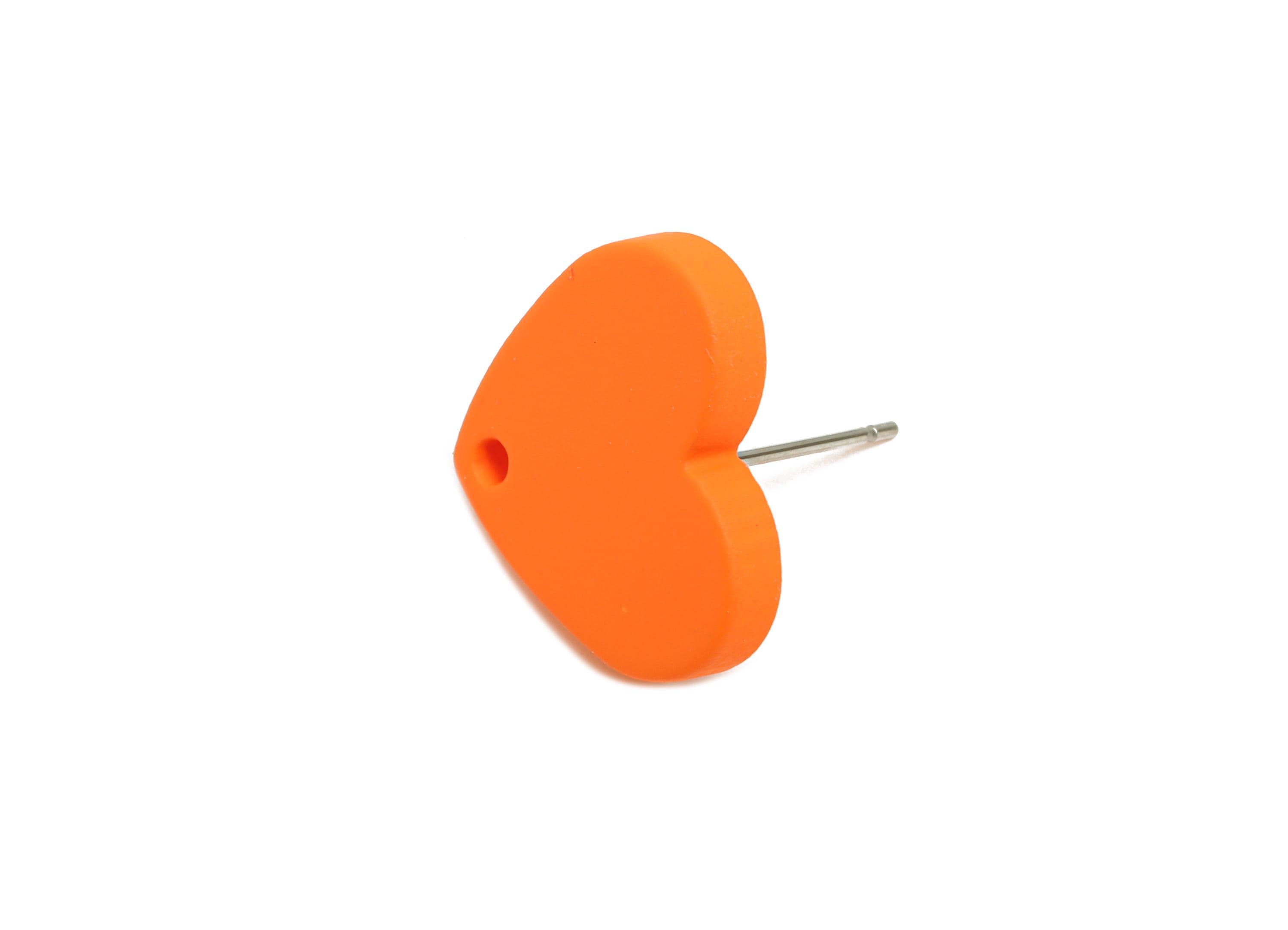Acrylic Orange Heart Stud - Matte Modern Heart Earring Stud - Handmade Color Earring Base - Color Code: A1056 - 14x16x2mm - AC3645-A1056 - DOMEDBAZAAR