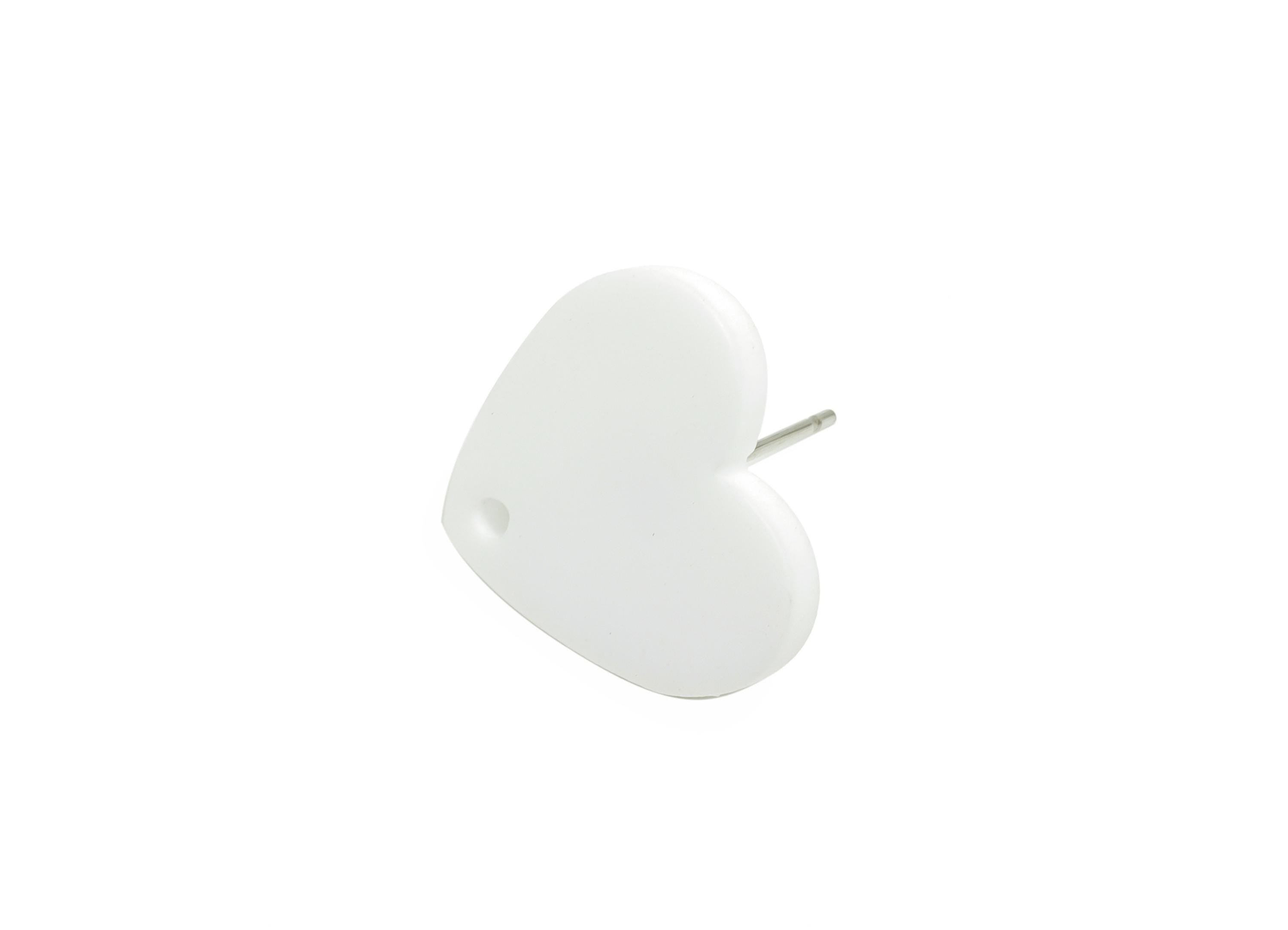 Acrylic White Heart Stud - Matte Modern Heart Earring Stud - Handmade Color Earring Base - Color Code: A1053 - 14x16x2mm - AC3645-A1053 - DOMEDBAZAAR