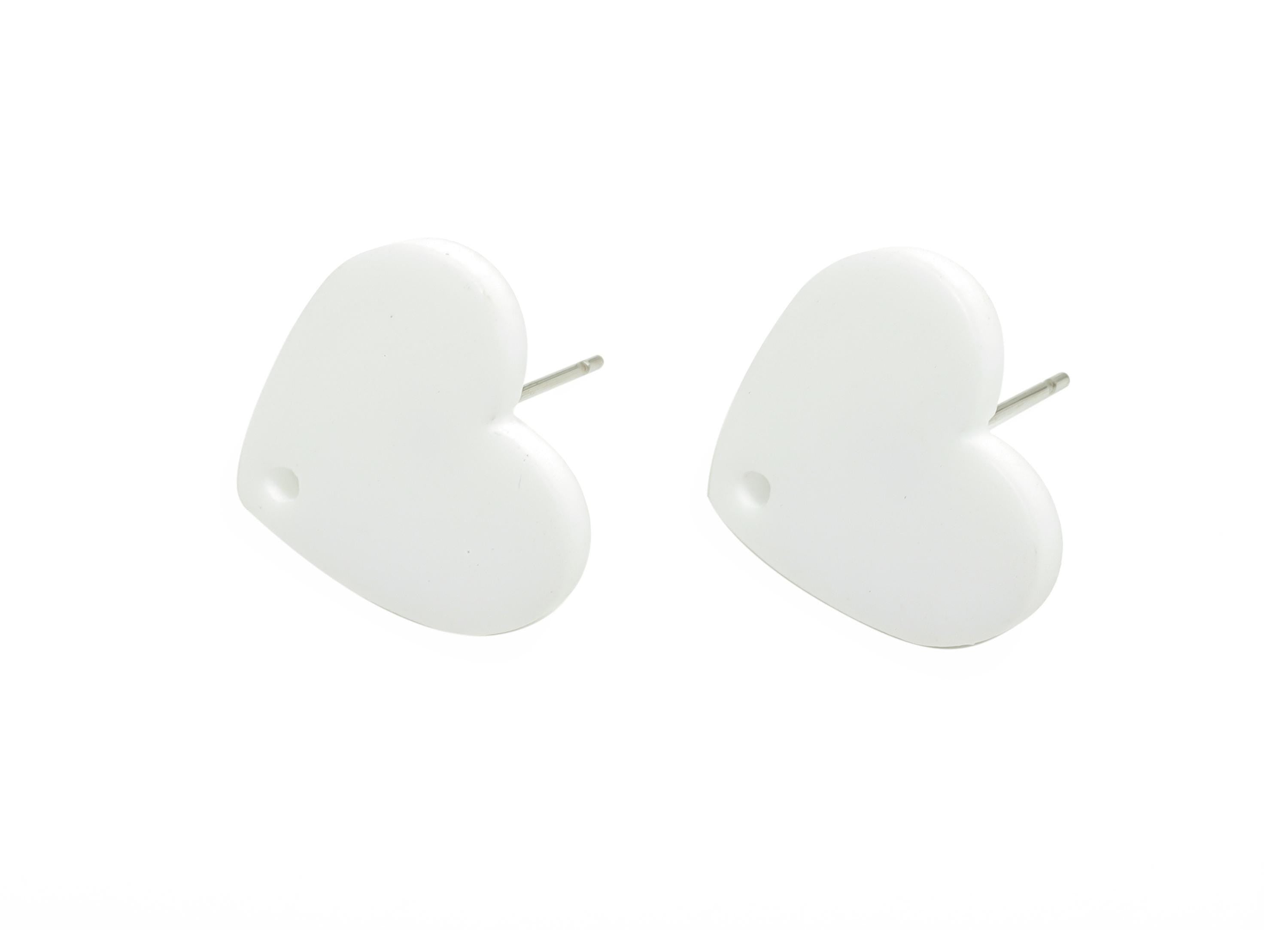 Acrylic White Heart Stud - Matte Modern Heart Earring Stud - Handmade Color Earring Base - Color Code: A1053 - 14x16x2mm - AC3645-A1053 - DOMEDBAZAAR