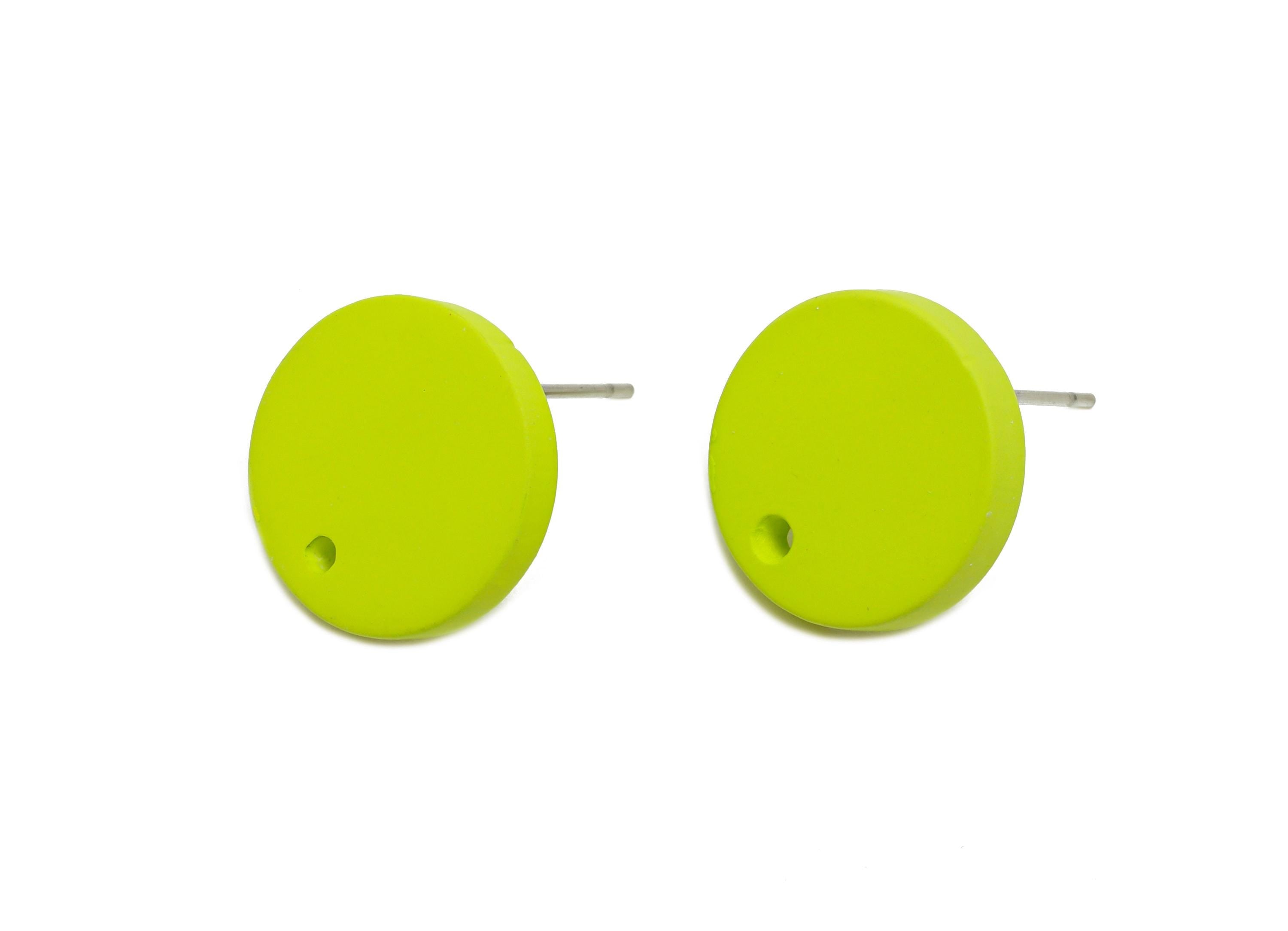 Acrylic Lime Green Round Earring Stud - Matte Geometry Earring Stud With Hole - Earring Base - Color Code: A1058 - 14x14x2mm - AC3644-A1058 - DOMEDBAZAAR