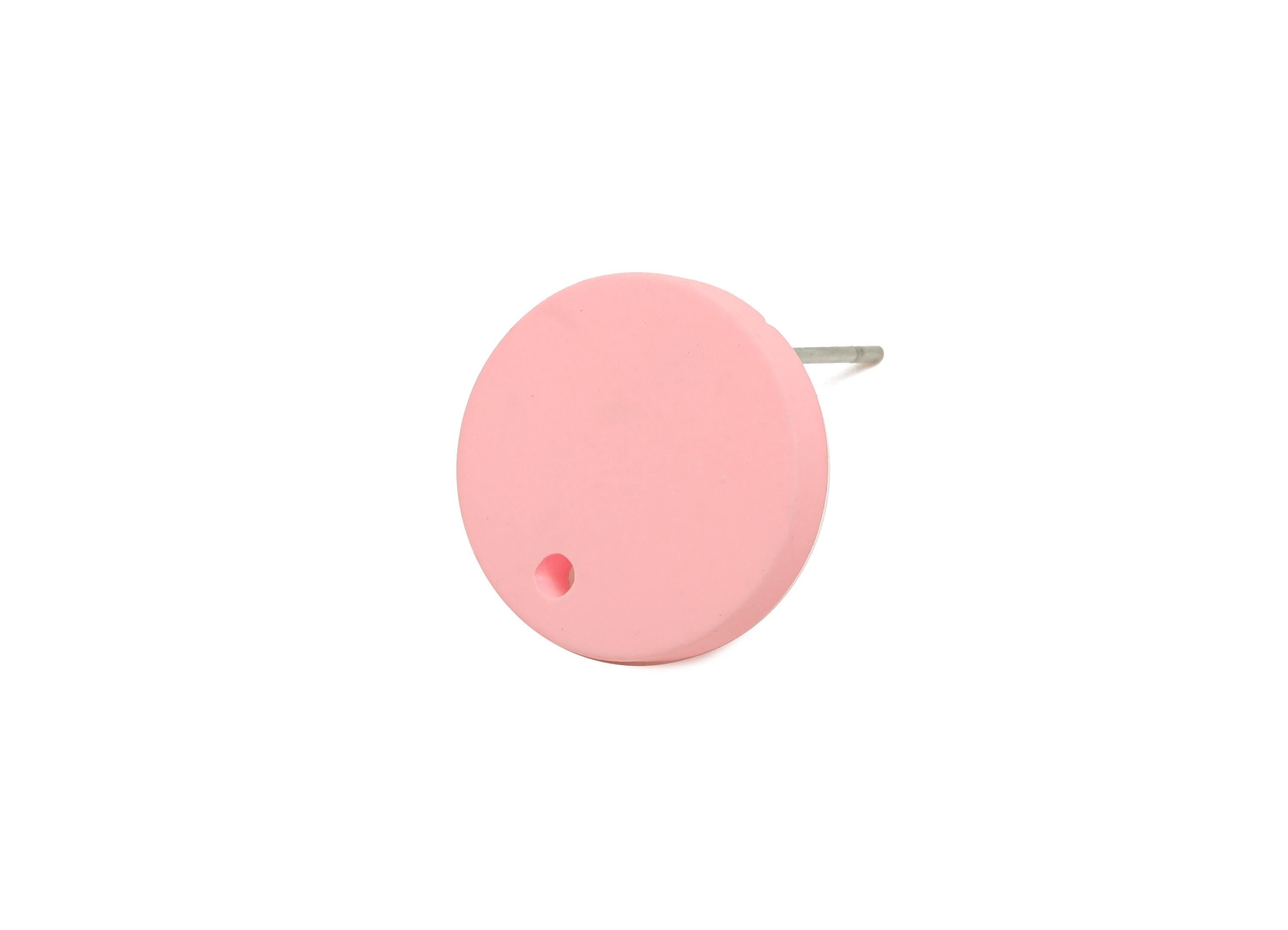 Acrylic Pink Round Earring Stud - Matte Geometry Earring Stud With Hole - Acrylic Earring Base - Color Code: A1061 - 14x14x2mm -AC3644-A1061 - DOMEDBAZAAR
