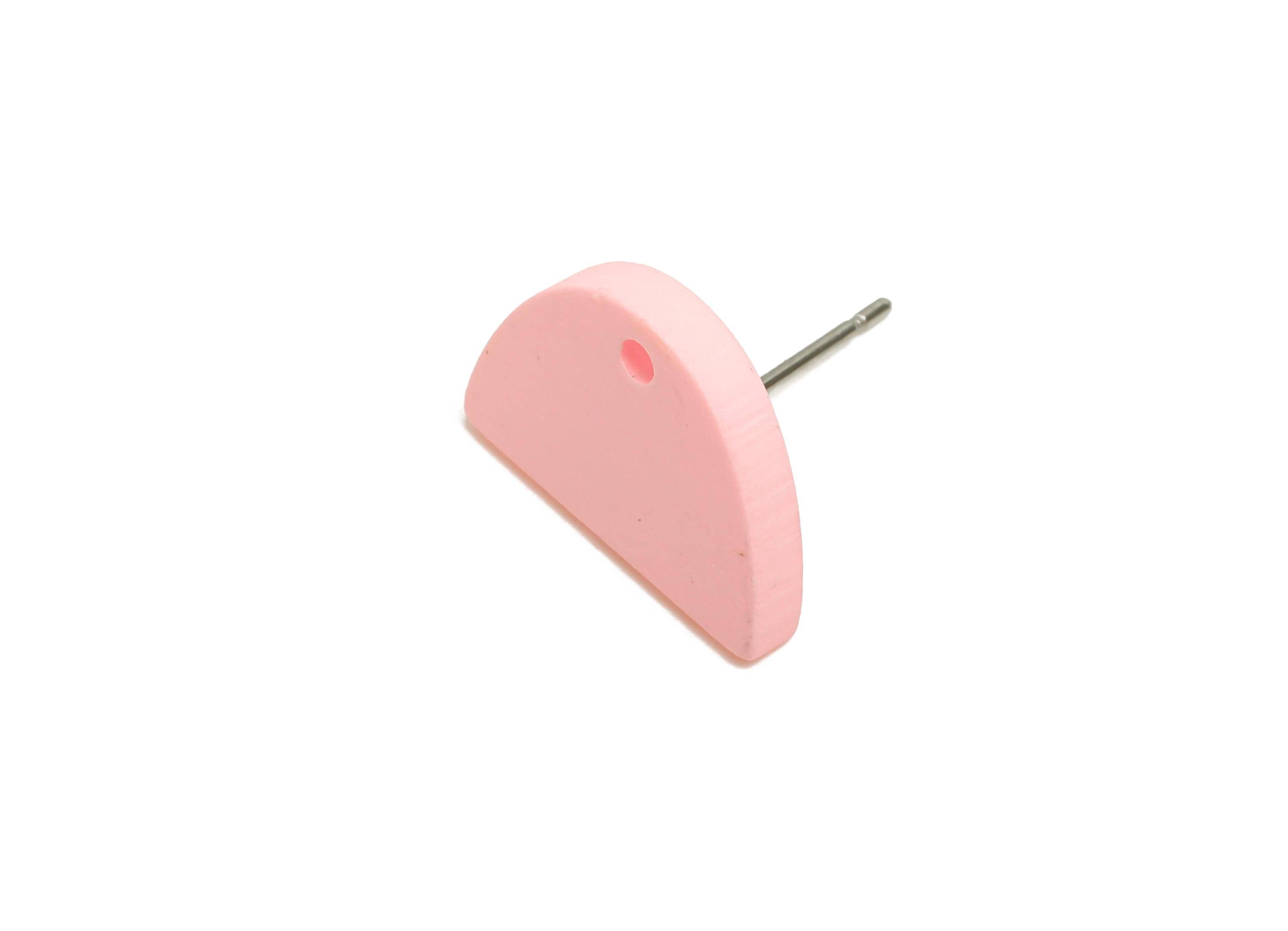 Acrylic Pink Semicircle Stud - Matte Modern Heart Earring Stud - Handmade Color Earring Base - Color Code: A1061 - 15x10x2mm - AC3646-A1061 - DOMEDBAZAAR