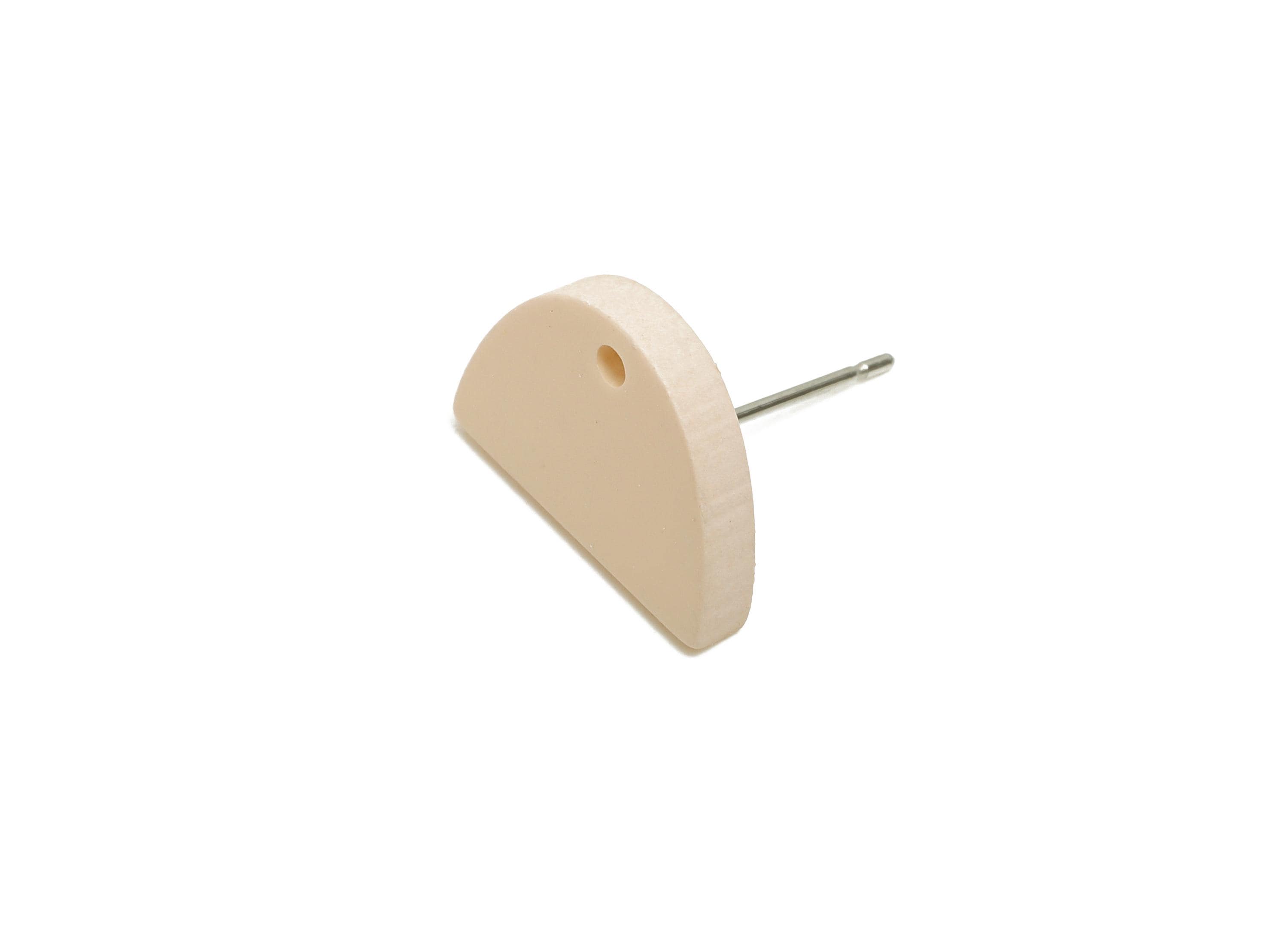 Acrylic Beige Semicircle Stud - Matte Modern Heart Earring Stud - Handmade Color Earring Base - Color Code: A1062 - 15x10x2mm - AC3646-A1062 - DOMEDBAZAAR
