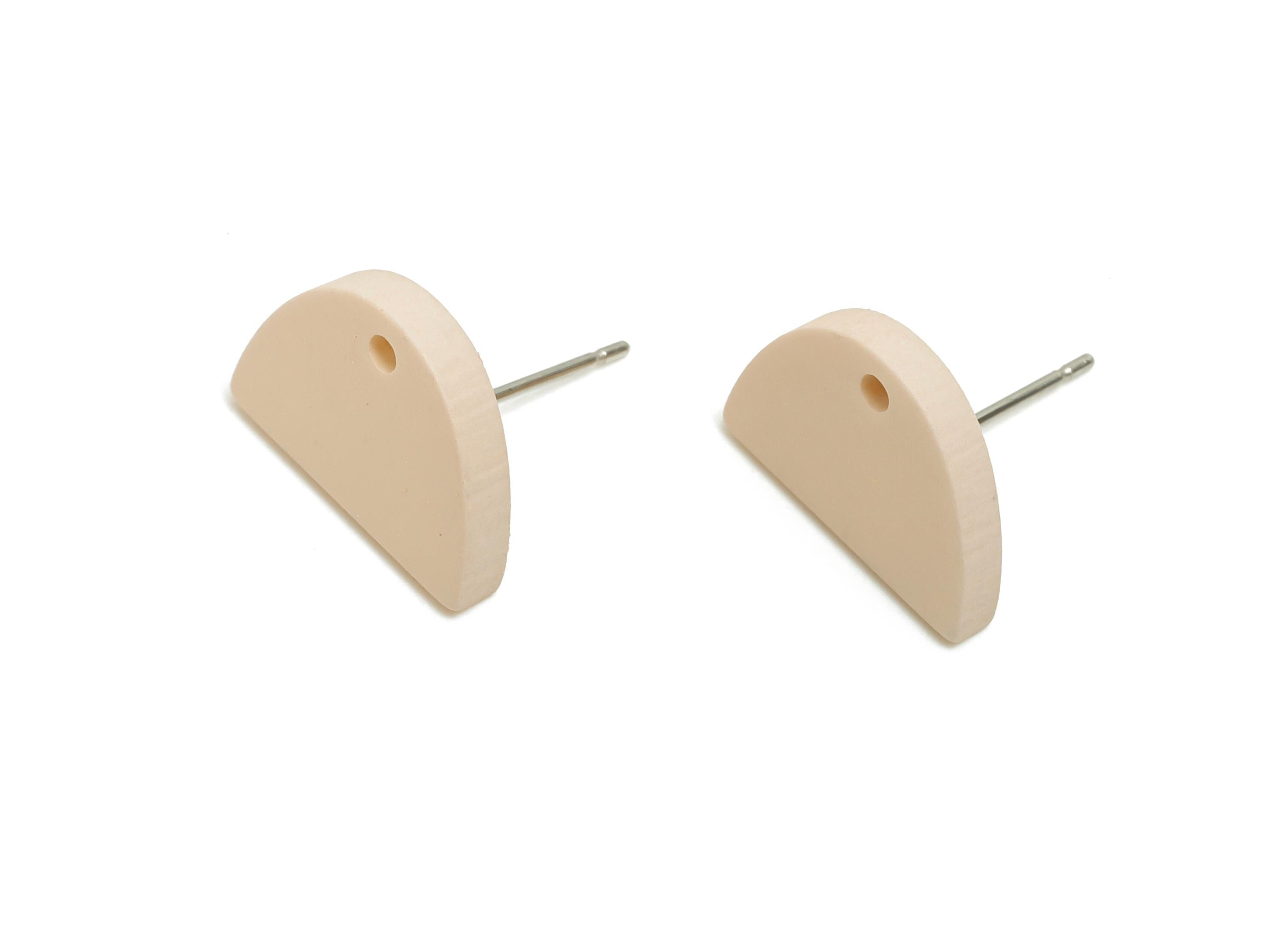 Acrylic Beige Semicircle Stud - Matte Modern Heart Earring Stud - Handmade Color Earring Base - Color Code: A1062 - 15x10x2mm - AC3646-A1062 - DOMEDBAZAAR
