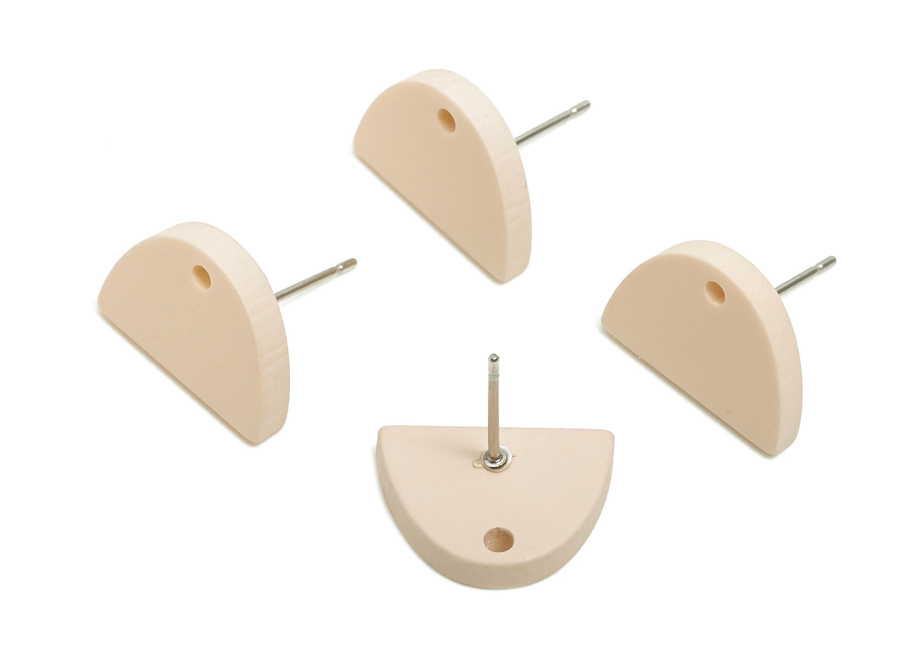 Acrylic Beige Semicircle Stud - Matte Modern Heart Earring Stud - Handmade Color Earring Base - Color Code: A1062 - 15x10x2mm - AC3646-A1062 - DOMEDBAZAAR